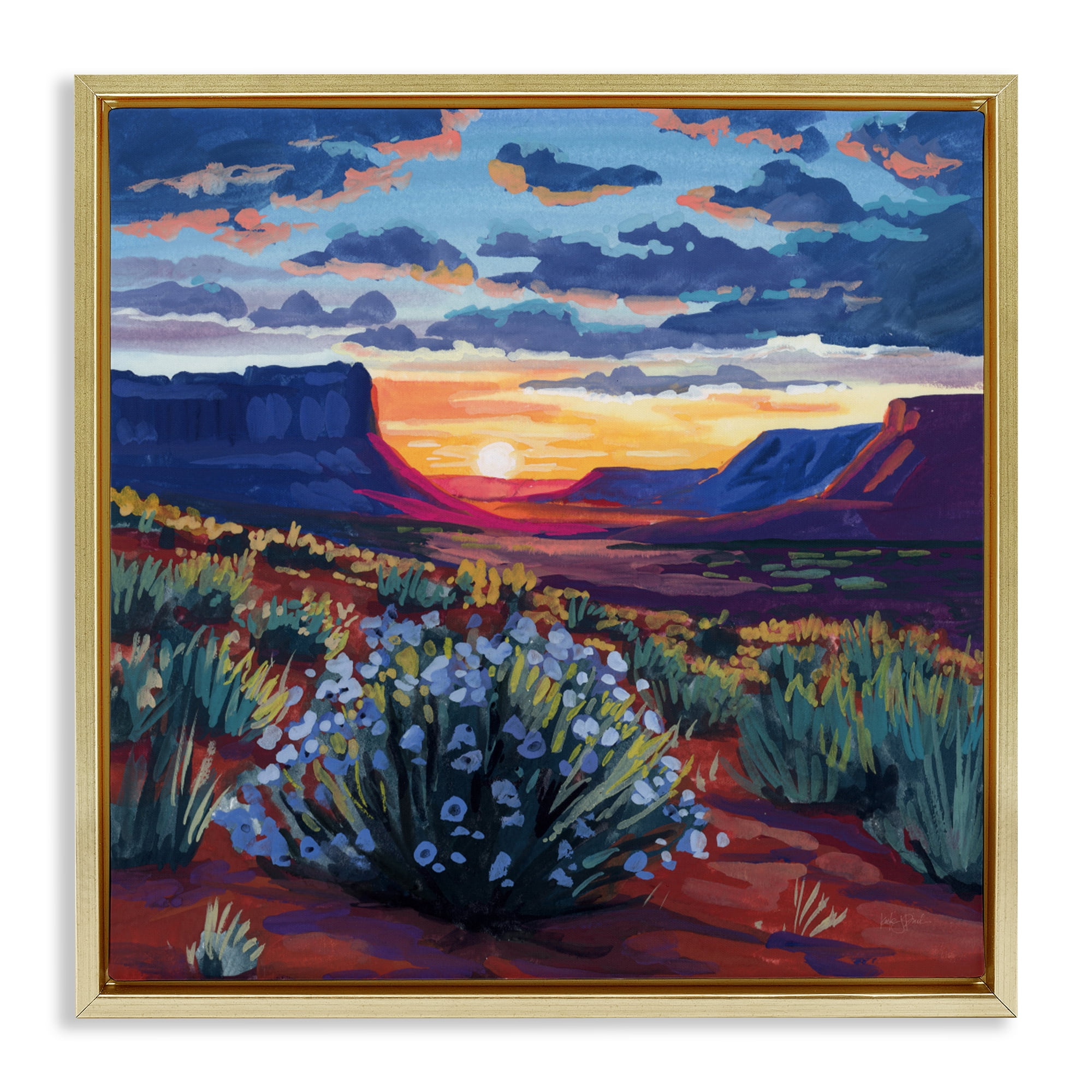 Stupell Industries Desert Sunset on Blooming Bush Gold Framed Floater Canvas Wall Art, design by Kate Jarvik Birch