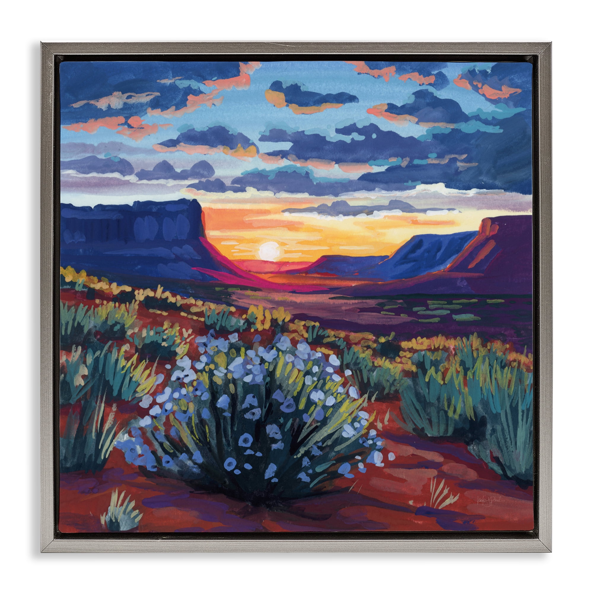 Stupell Industries Desert Sunset on Blooming Bush Gray Framed Floater Canvas Wall Art, design by Kate Jarvik Birch