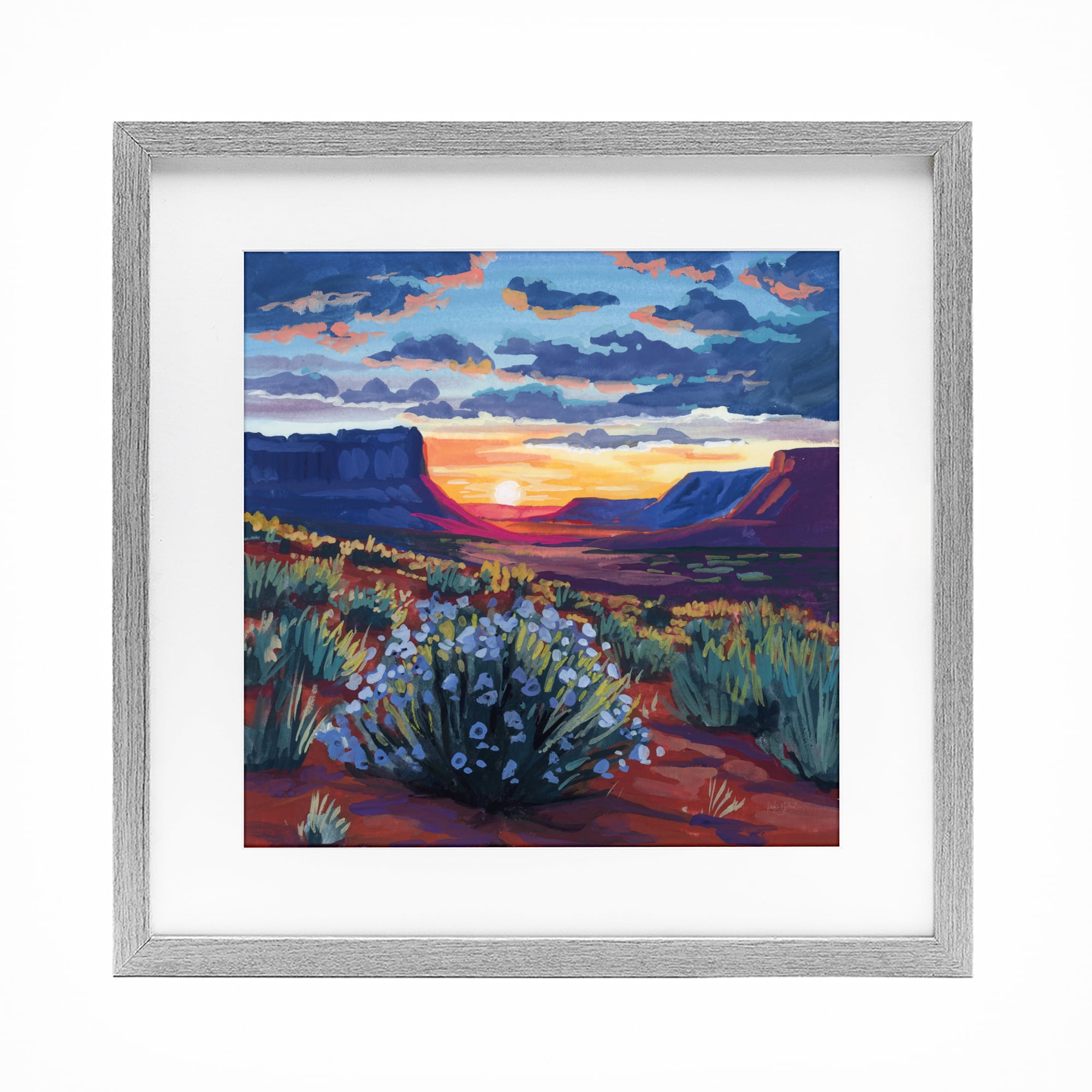 Stupell Industries Desert Sunset on Blooming Bush Gray Framed Print Under Glass, design by Kate Jarvik Birch