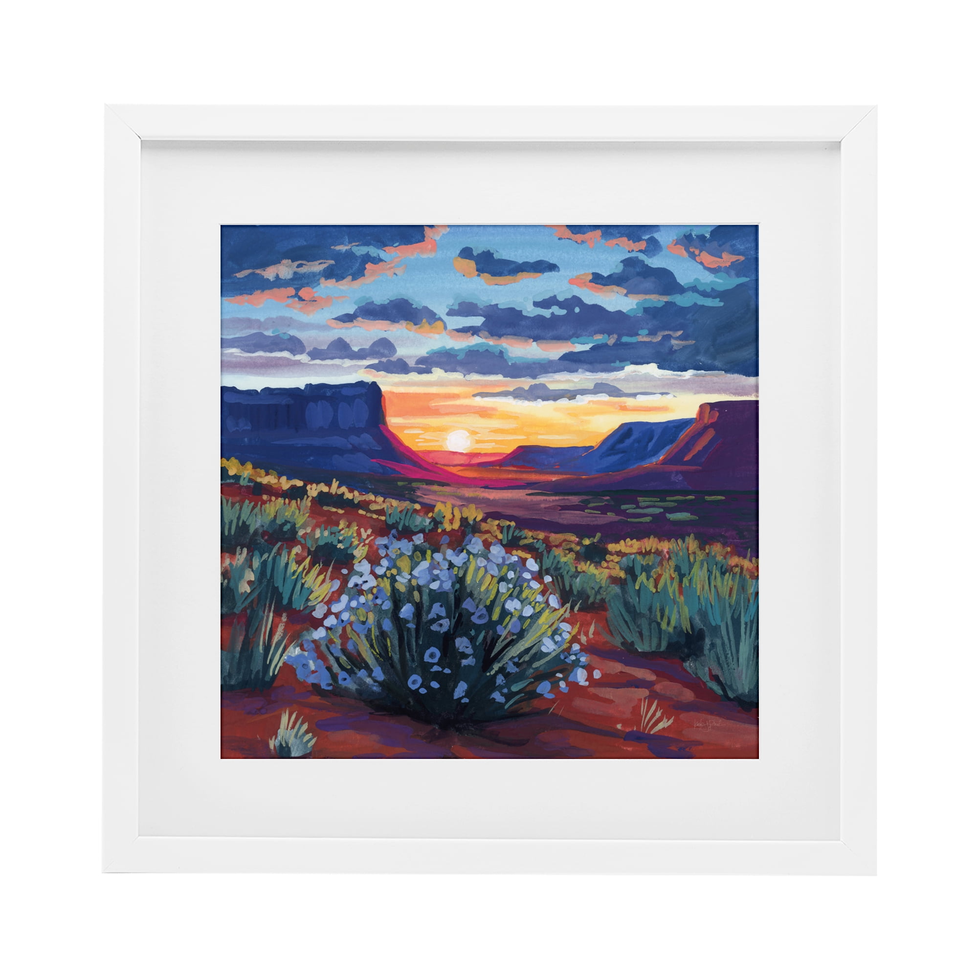 Stupell Industries Desert Sunset on Blooming Bush White Framed Print Under Glass, design by Kate Jarvik Birch