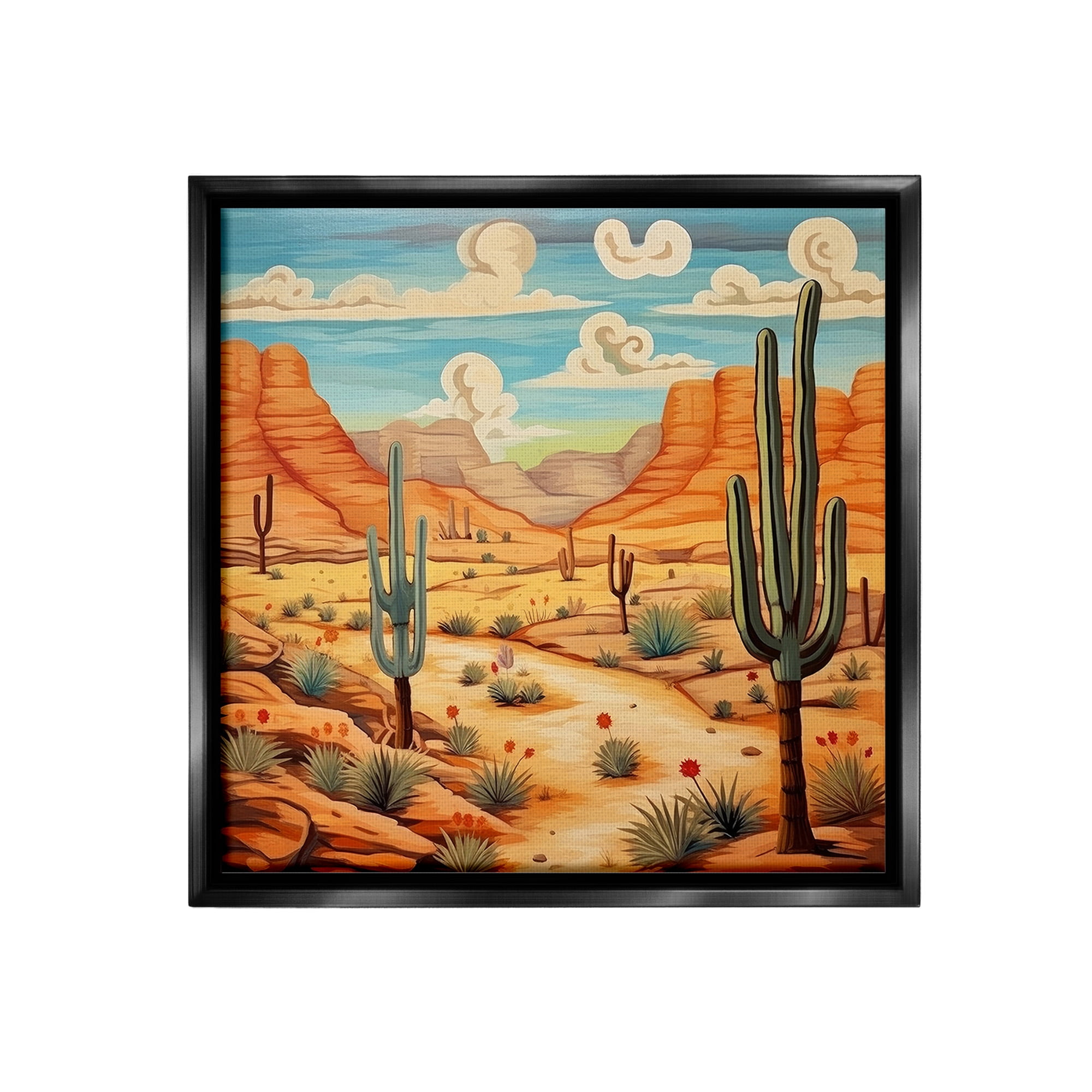 Stupell Industries Desert & Swirling Clouds Landscape Painting Black Floater Framed Canvas Art Print Wall Art, 18 x 18
