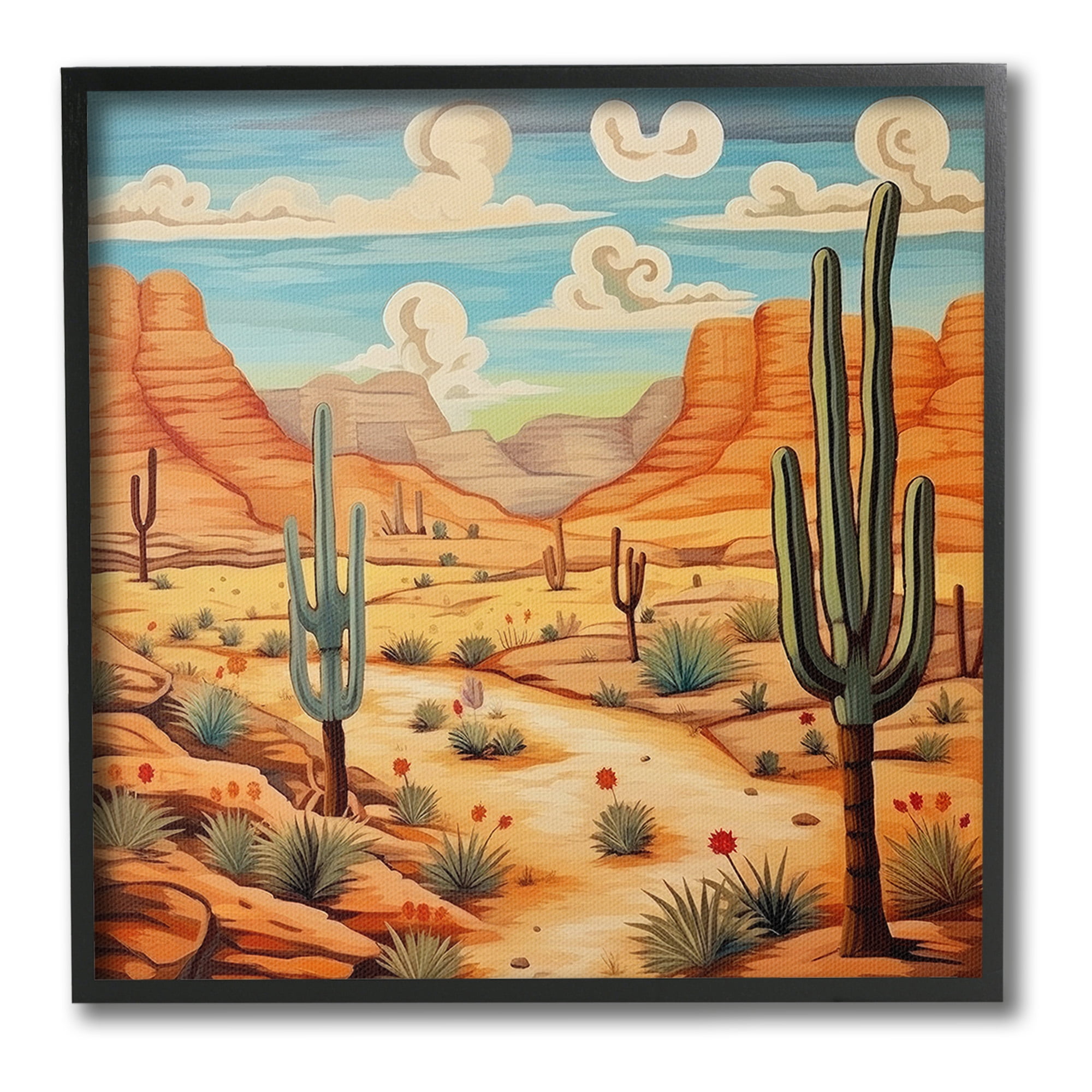 Stupell Industries Desert & Swirling Clouds Landscape Painting Black Framed Art Print Wall Art, 24 x 24