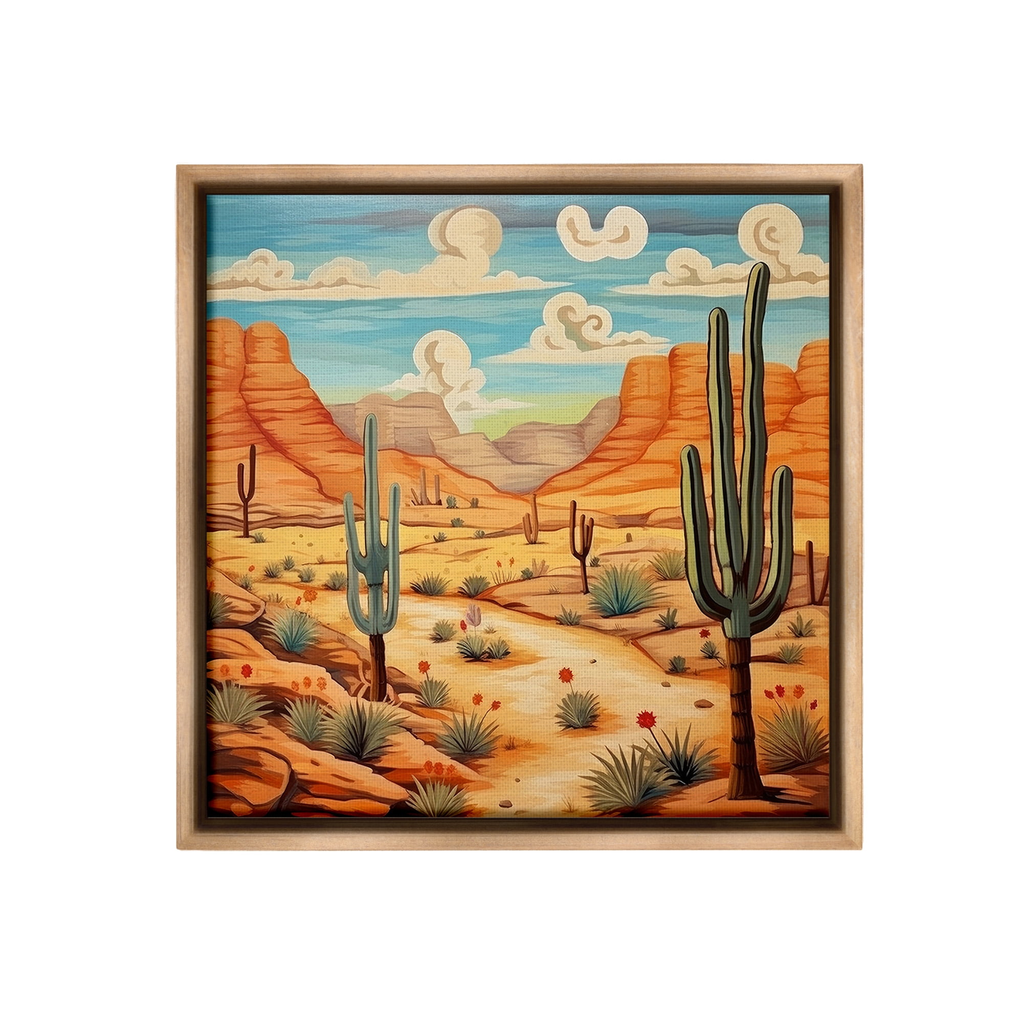 Stupell Industries Desert & Swirling Clouds Landscape Painting Brown Floater Framed Canvas Art Print Wall Art, 25 x 25