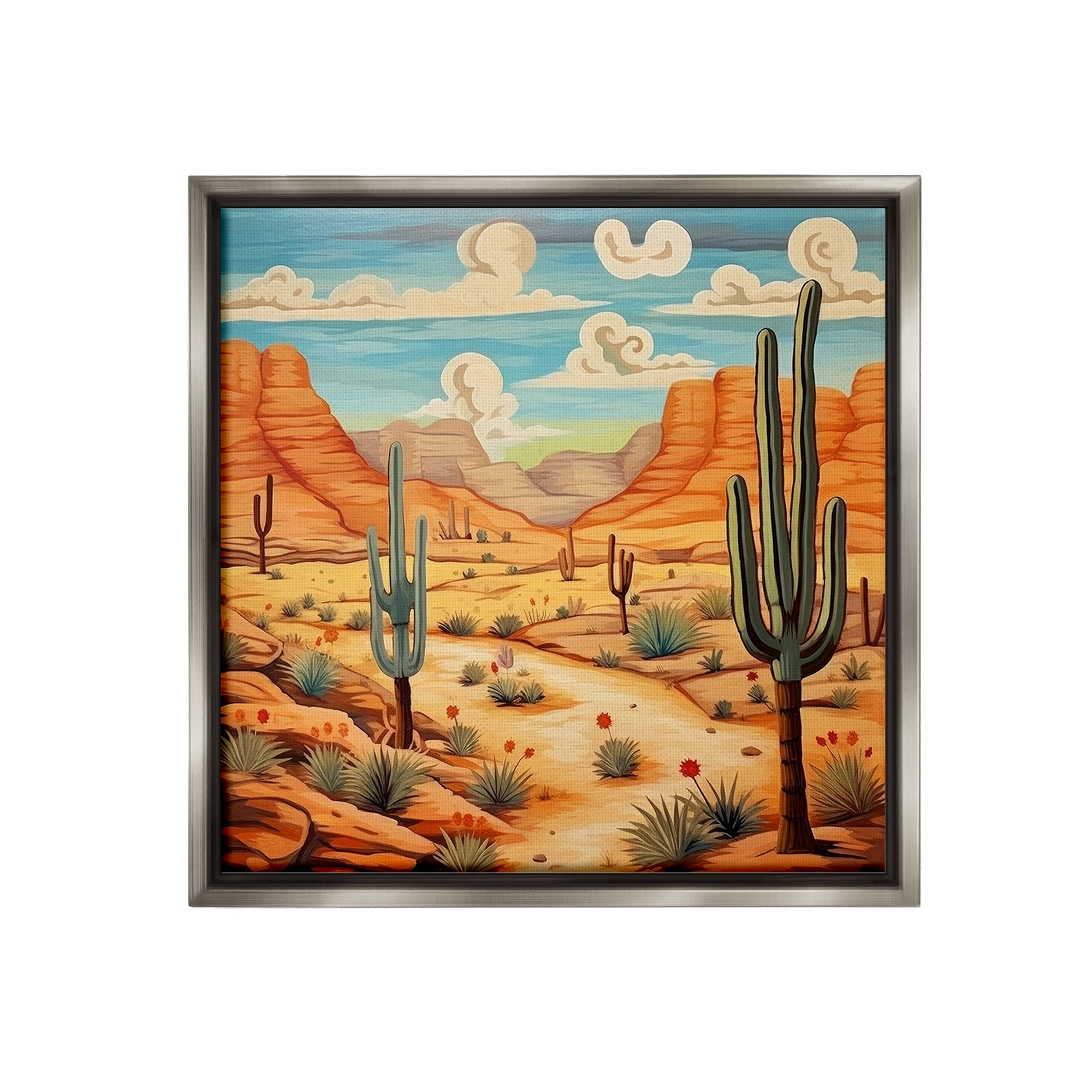 Stupell Industries Desert & Swirling Clouds Landscape Painting Gray Floater Framed Canvas Art Print Wall Art, 18 x 18