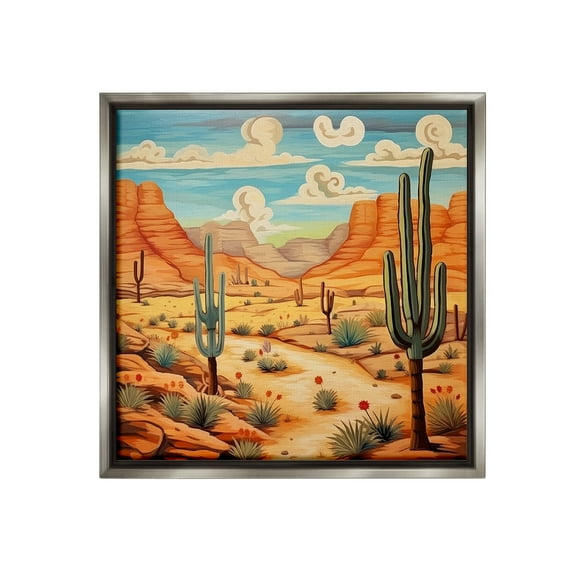 Stupell Industries Desert & Swirling Clouds Landscape Painting Gray Floater Framed Canvas Art Print Wall Art, 18 x 18