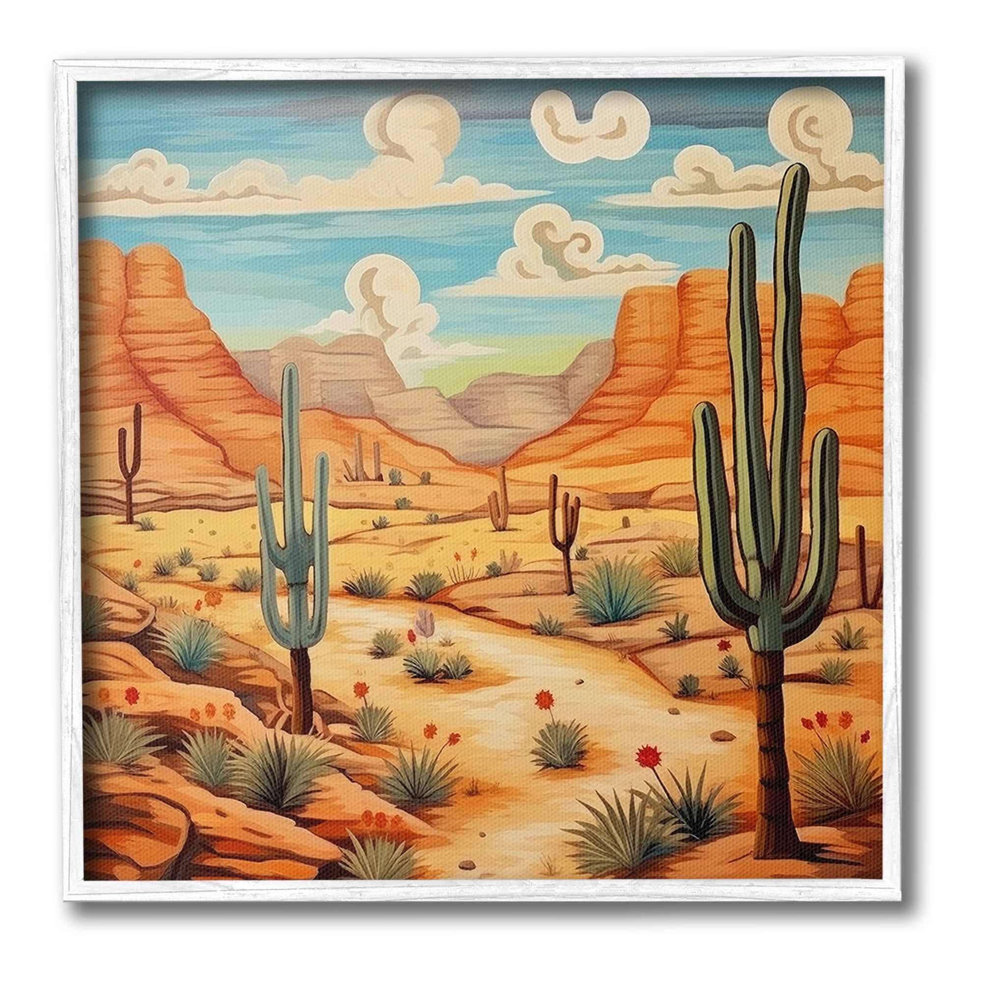Stupell Industries Desert & Swirling Clouds Landscape Painting White Framed Art Print Wall Art, 24 x 24