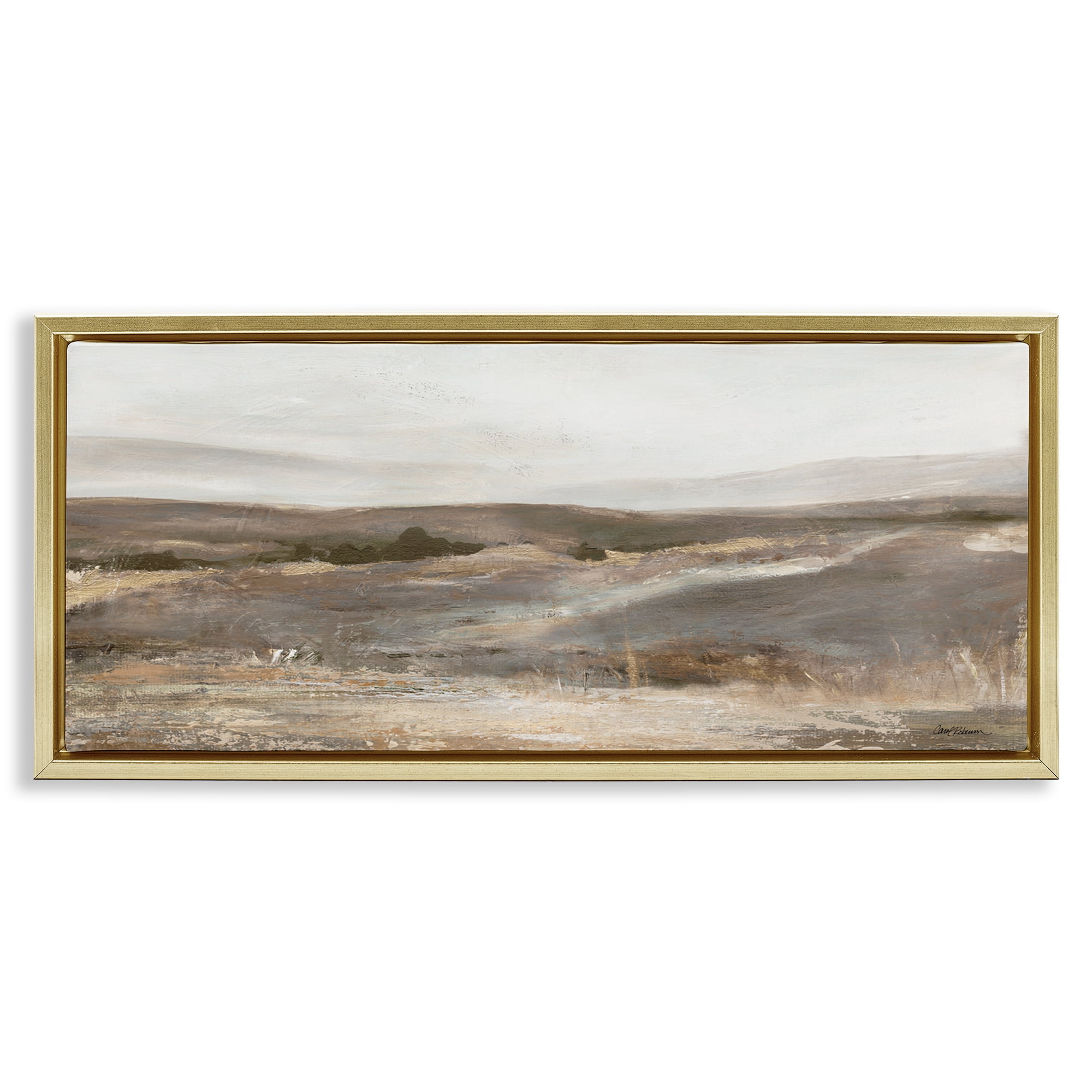 Stupell Industries Desert View Abstraction Landscape & Nature Painting Gold Floater Framed Canvas Art Print Wall Art, 25 x 11
