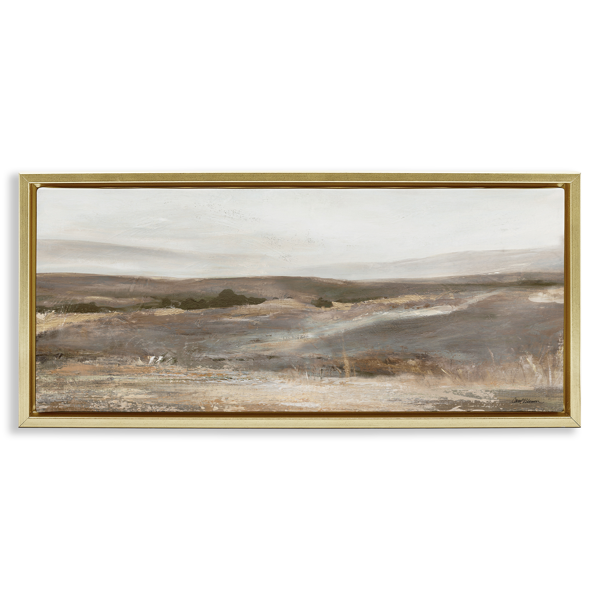 Stupell Industries Desert View Abstraction Landscape & Nature Painting Gold Floater Framed Canvas Art Print Wall Art, 31 x 14