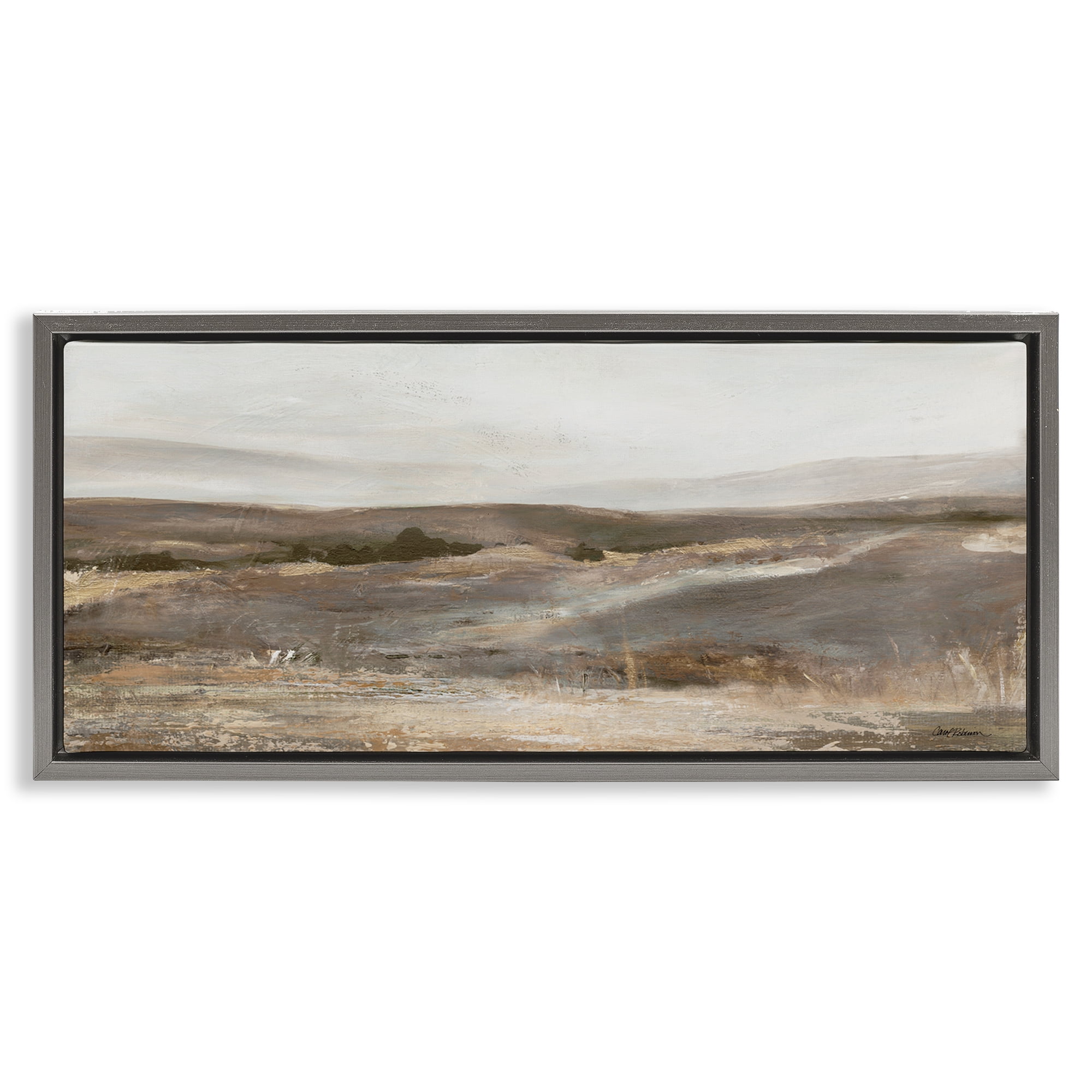 Stupell Industries Desert View Abstraction Landscape & Nature Painting Gray Floater Framed Canvas Art Print Wall Art, 25 x 11
