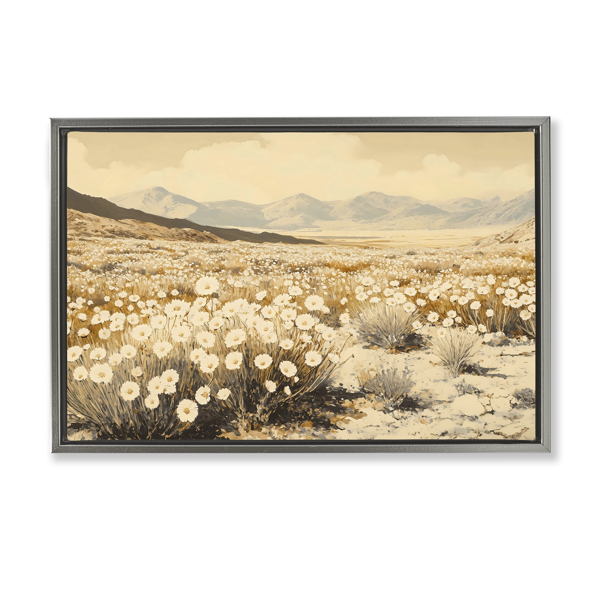 Stupell Industries Desert Wildflowers in Golden Valley Gray Framed Floater Canvas Wall Art, design by Franklyn Gregory