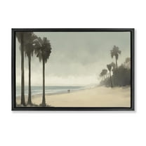 Stupell Industries Deserted Beach & Palms Landscape & Nature Painting Black Floater Framed Canvas Art Print Wall Art, 25 x 17