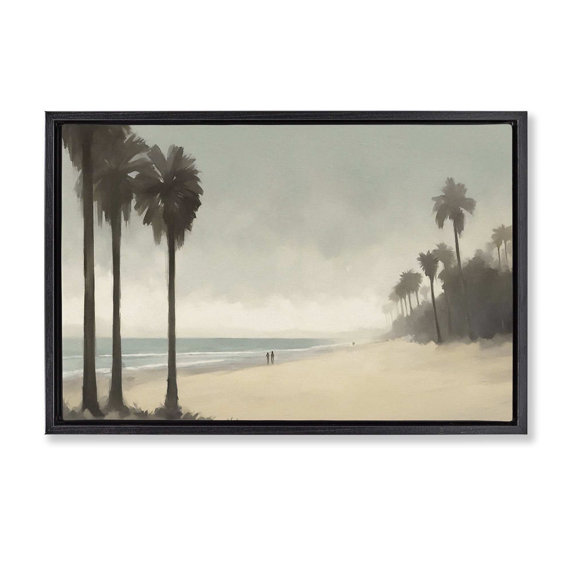 Stupell Industries Deserted Beach & Palms Landscape & Nature Painting Black Floater Framed Canvas Art Print Wall Art, 31 x 21
