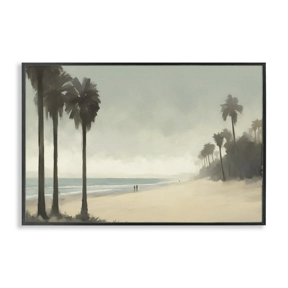 Stupell Industries Deserted Beach & Palms Landscape & Nature Painting Black Framed Art Print Wall Art, 18 x 12