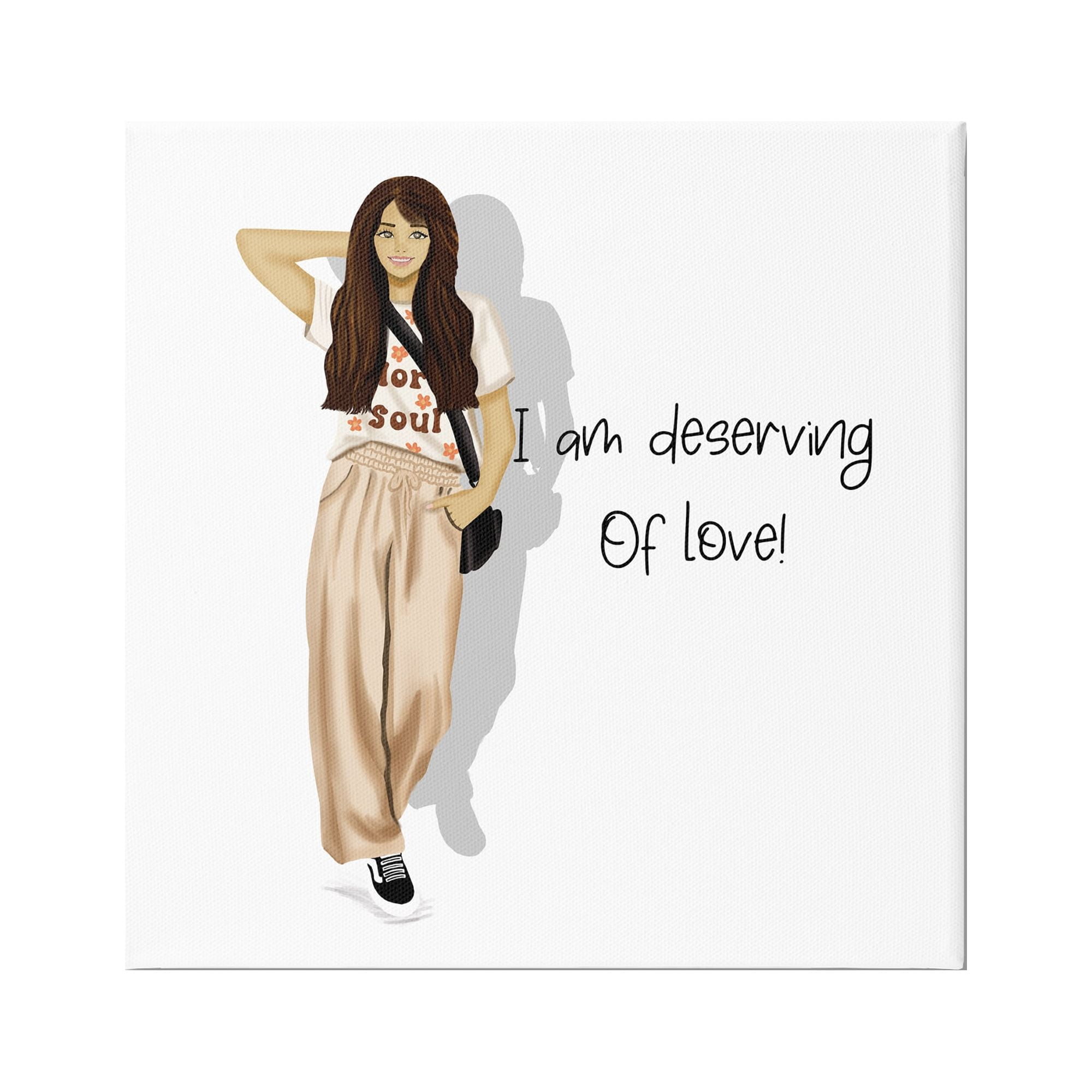 Stupell Industries Deserving of Love Girl Inspirational Painting Gallery Wrapped Canvas Art Print Wall Art, 36 x 36