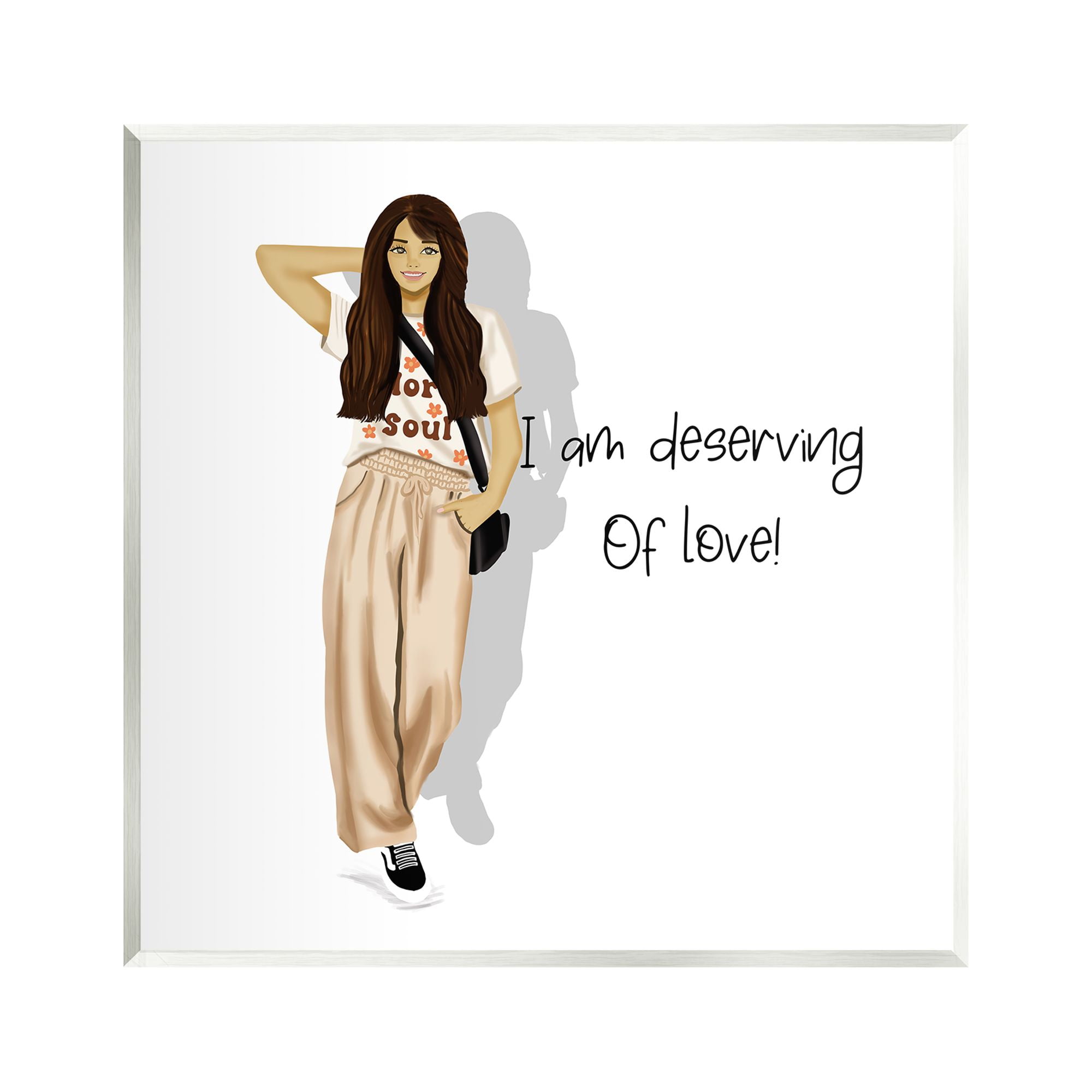 Stupell Industries Deserving of Love Girl Inspirational Painting Unframed Art Print Wall Art, 12 x 12