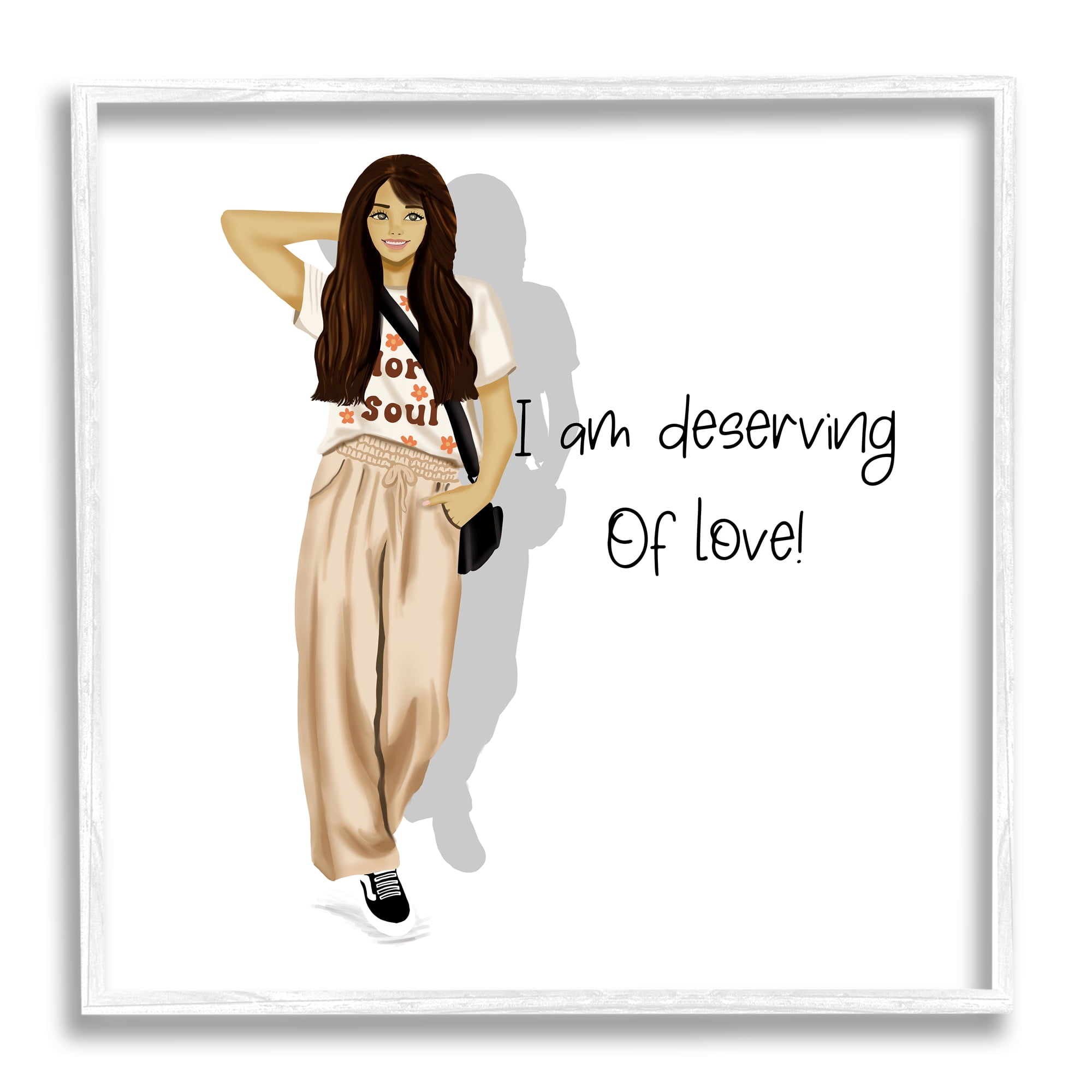 Stupell Industries Deserving of Love Girl Inspirational Painting White Framed Art Print Wall Art, 24 x 24