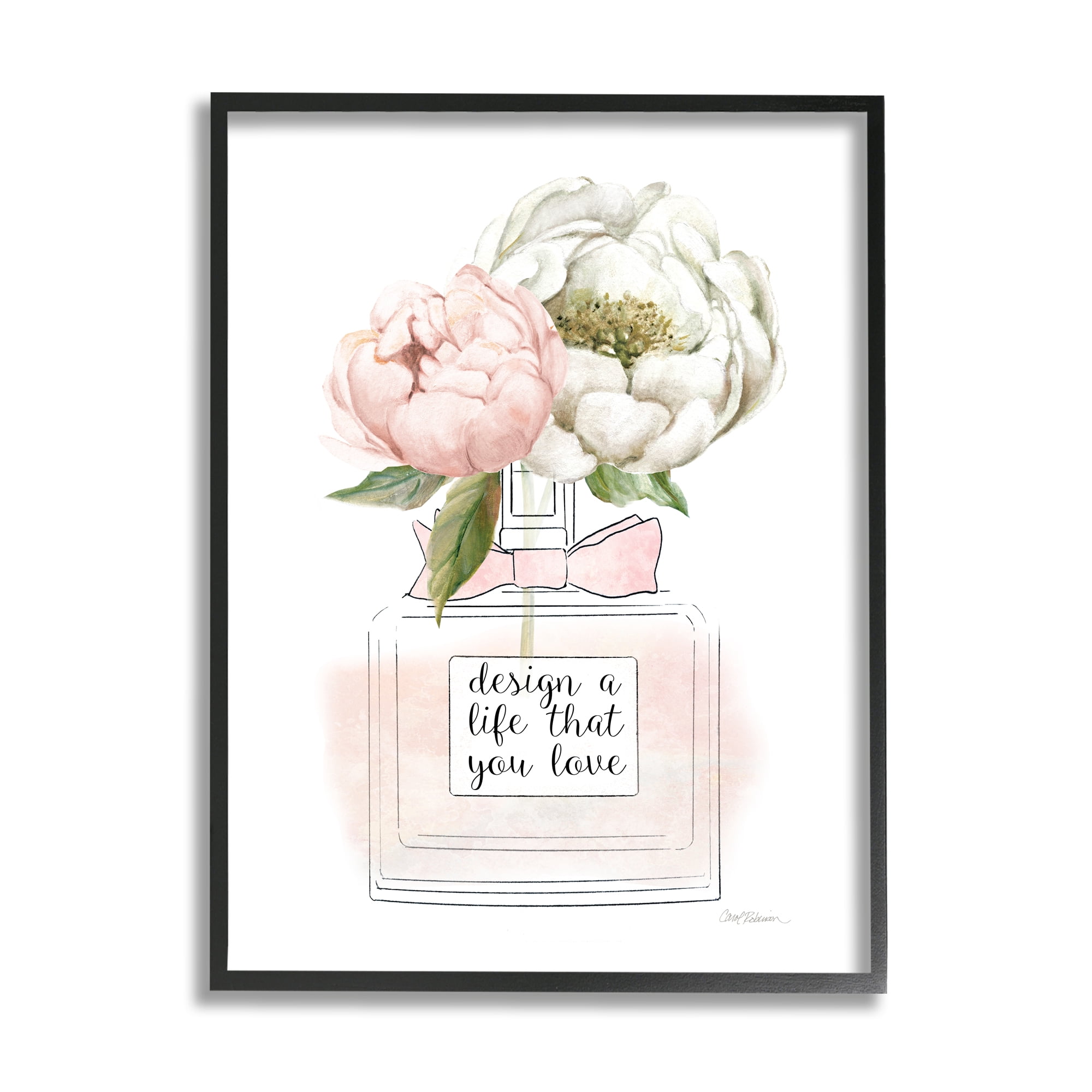 Stupell Industries Design Life You Love Sentiment Pink Floral Perfume Inspirational Painting Black Framed Art Print Wall Art, 11 x 14