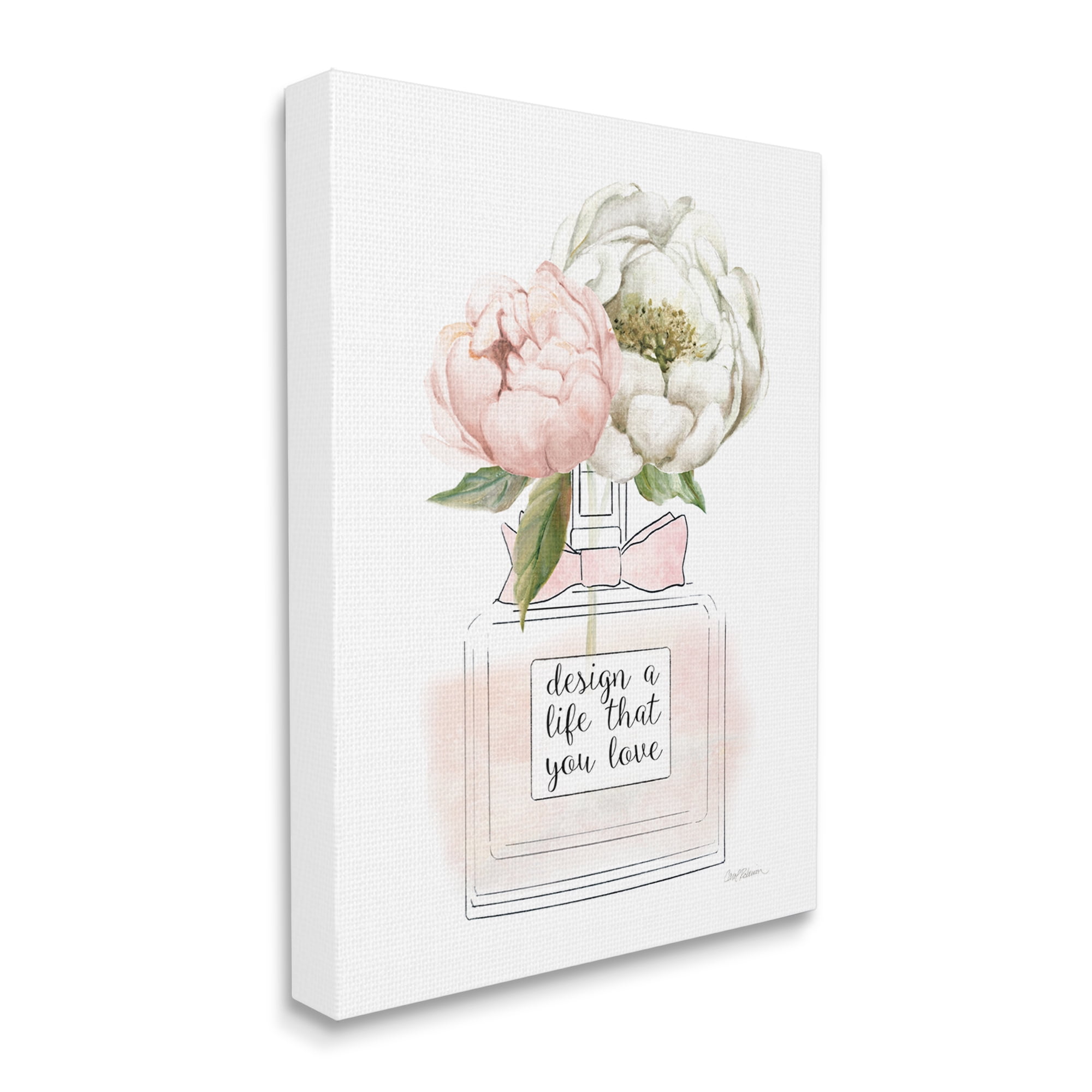 Pink Floral Perfume Inspirational Canvas Art with Wooden Frame