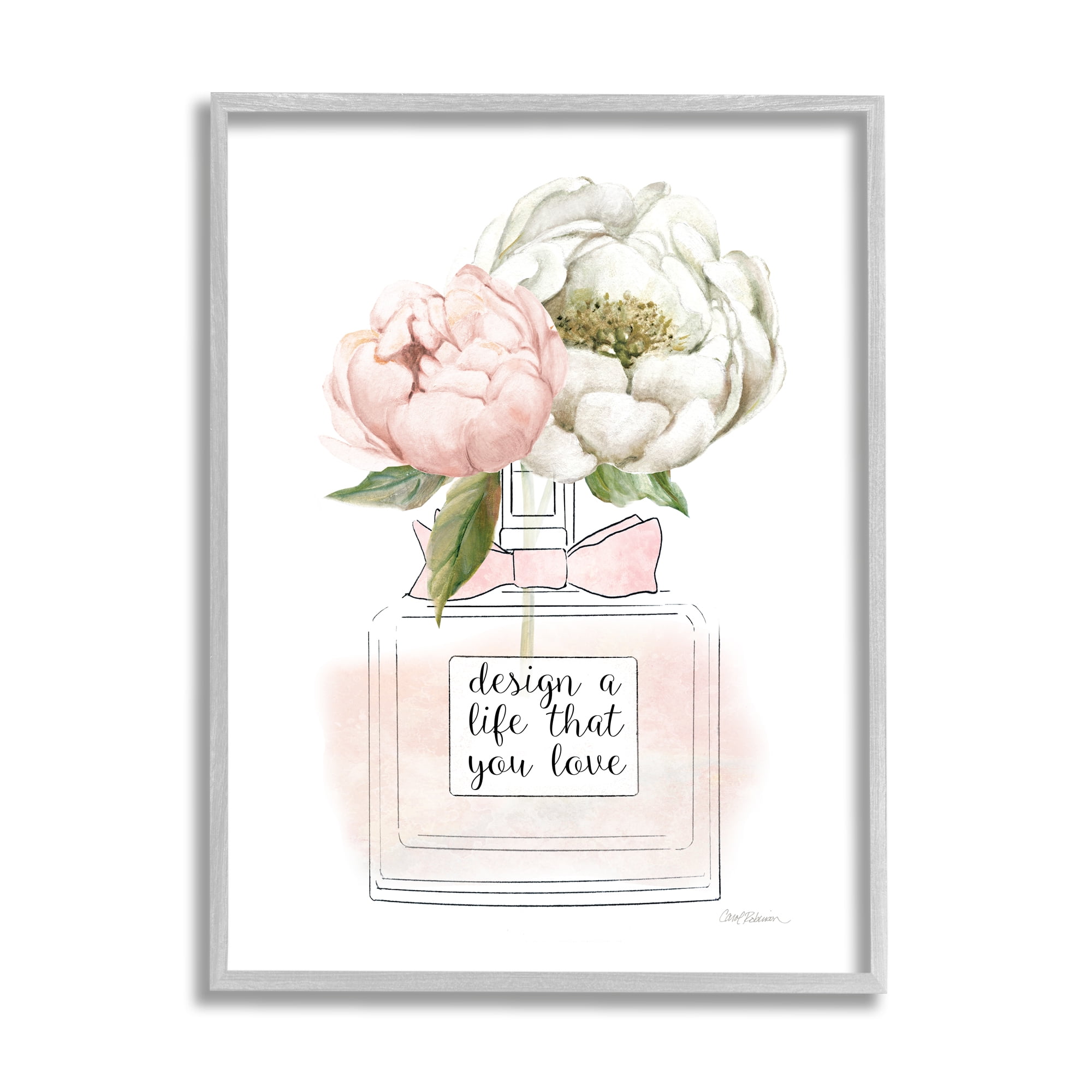 Stupell Industries Design Life You Love Sentiment Pink Floral Perfume Inspirational Painting Gray Framed Art Print Wall Art, 24 x 30