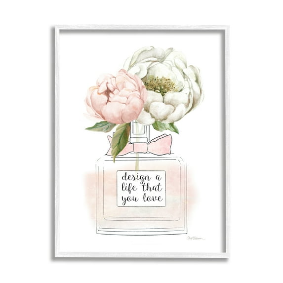 Stupell Industries Design Life You Love Sentiment Pink Floral Perfume Inspirational Painting White Framed Art Print Wall Art, 11 x 14