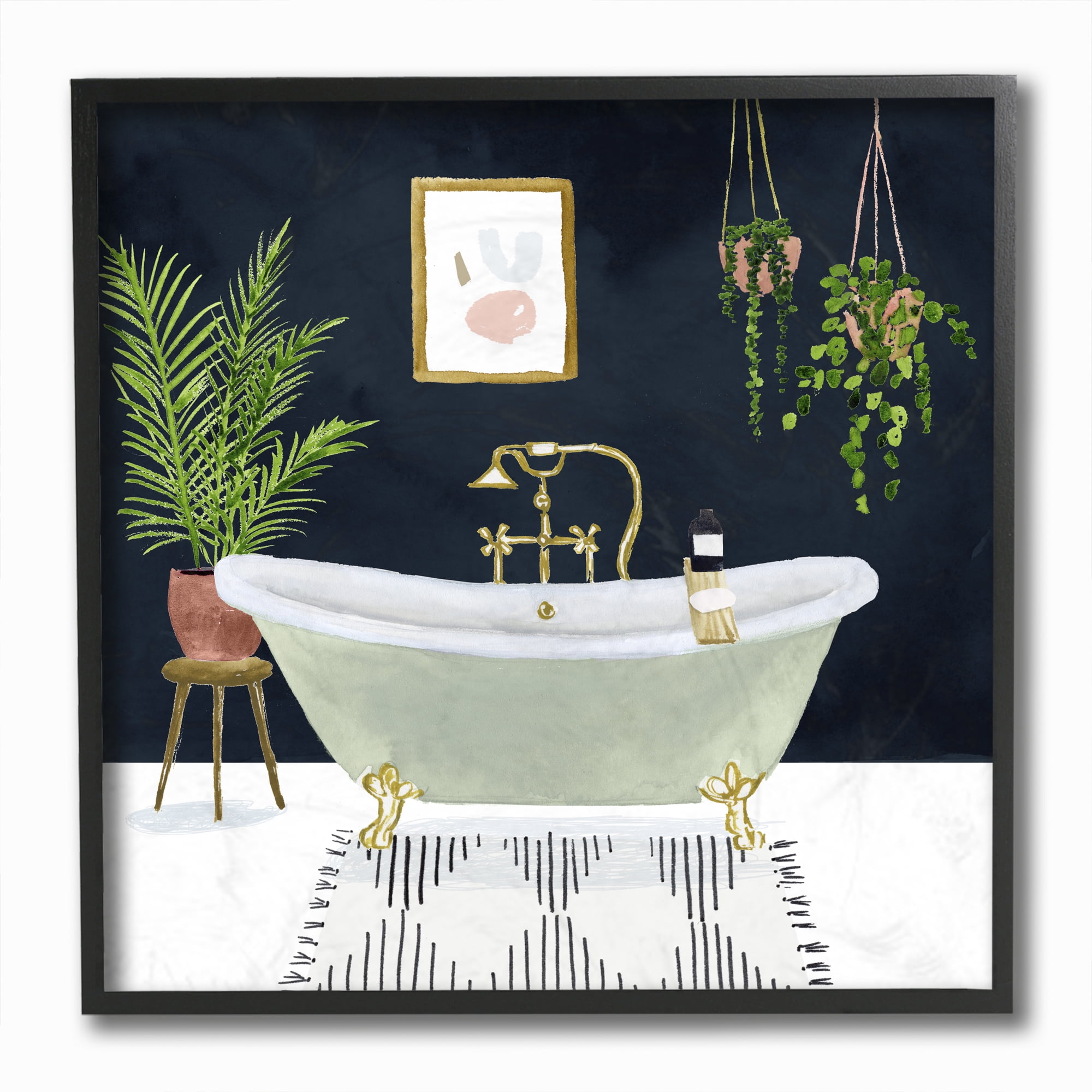 Stupell Industries Designer Bathroom Blue Gold Design Framed Wall Art by Victoria Borges