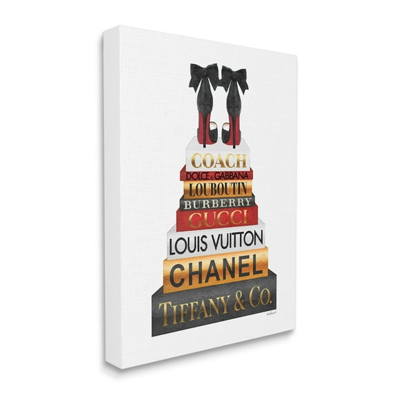 Stupell Industries Designer Bow Heels on Deluxe Glam Bookstack Beauty & Fashion Painting Gallery Wrapped Canvas Print Wall Art, 16 x 20
