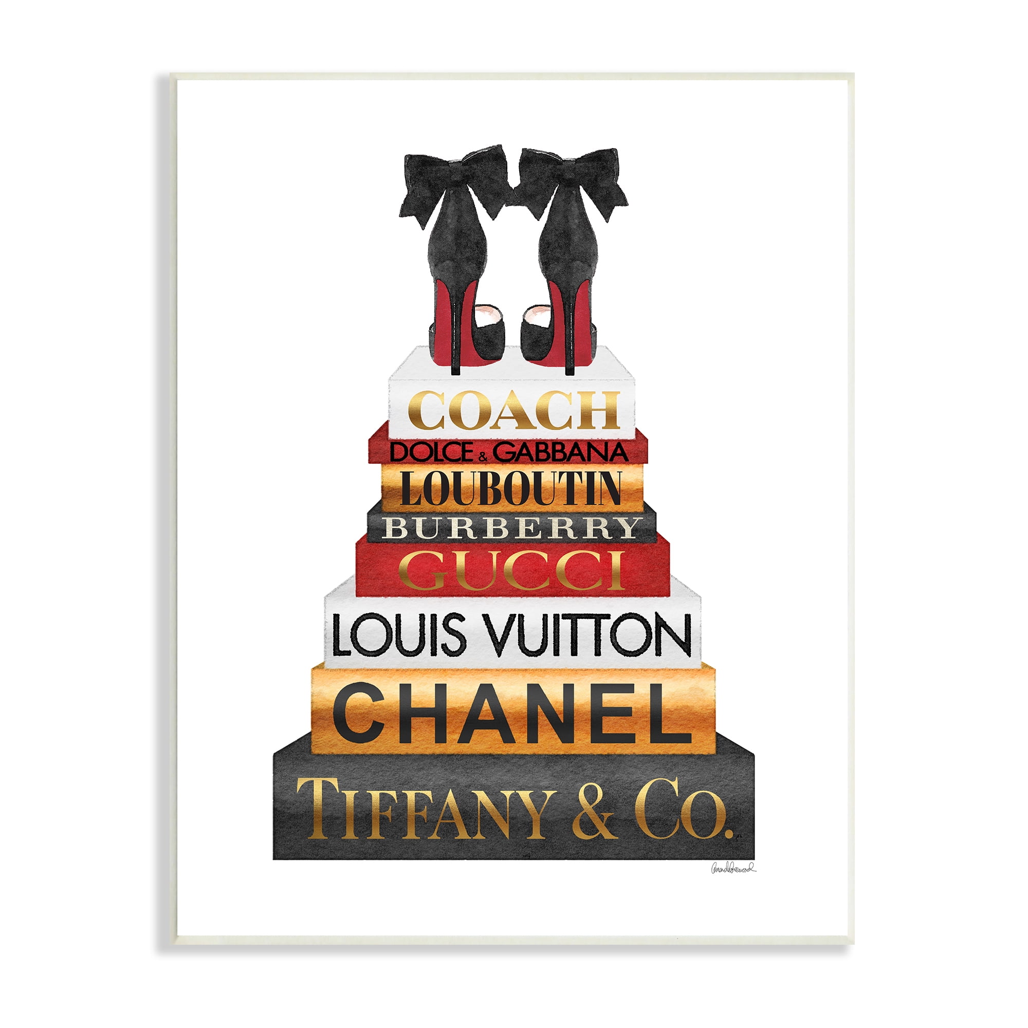 Stupell Industries Designer Bow Heels on Deluxe Glam Bookstack Beauty & Fashion Painting Unframed Art Print Wall Art, 10 x 15