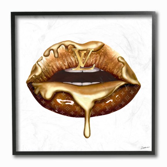 Stupell Industries Designer Brand Gold Lip Portrait Glam Cosmetic Drip Designed by Ziwei Li