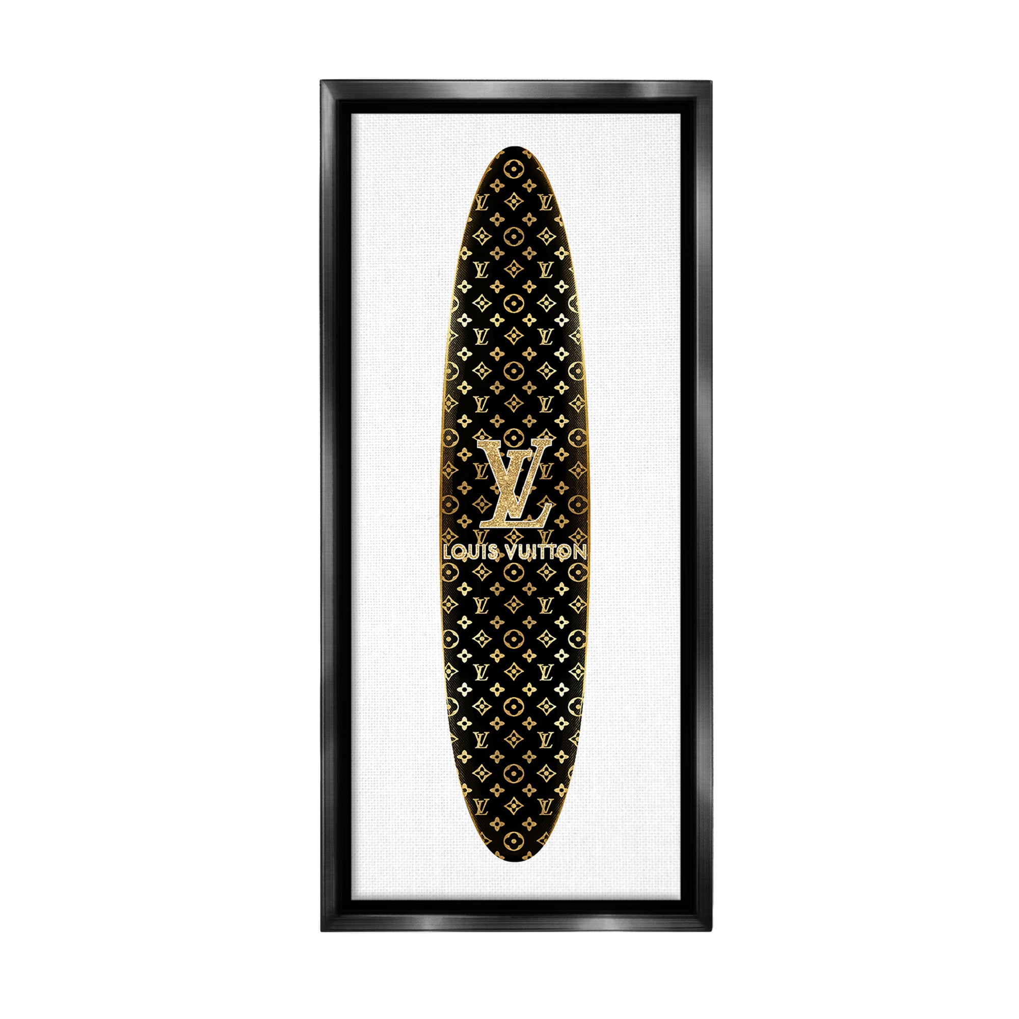 Stupell Industries Designer Brand Surfboard Nature Painting Black Floater Framed Canvas Art Print Wall Art, 14 x 31
