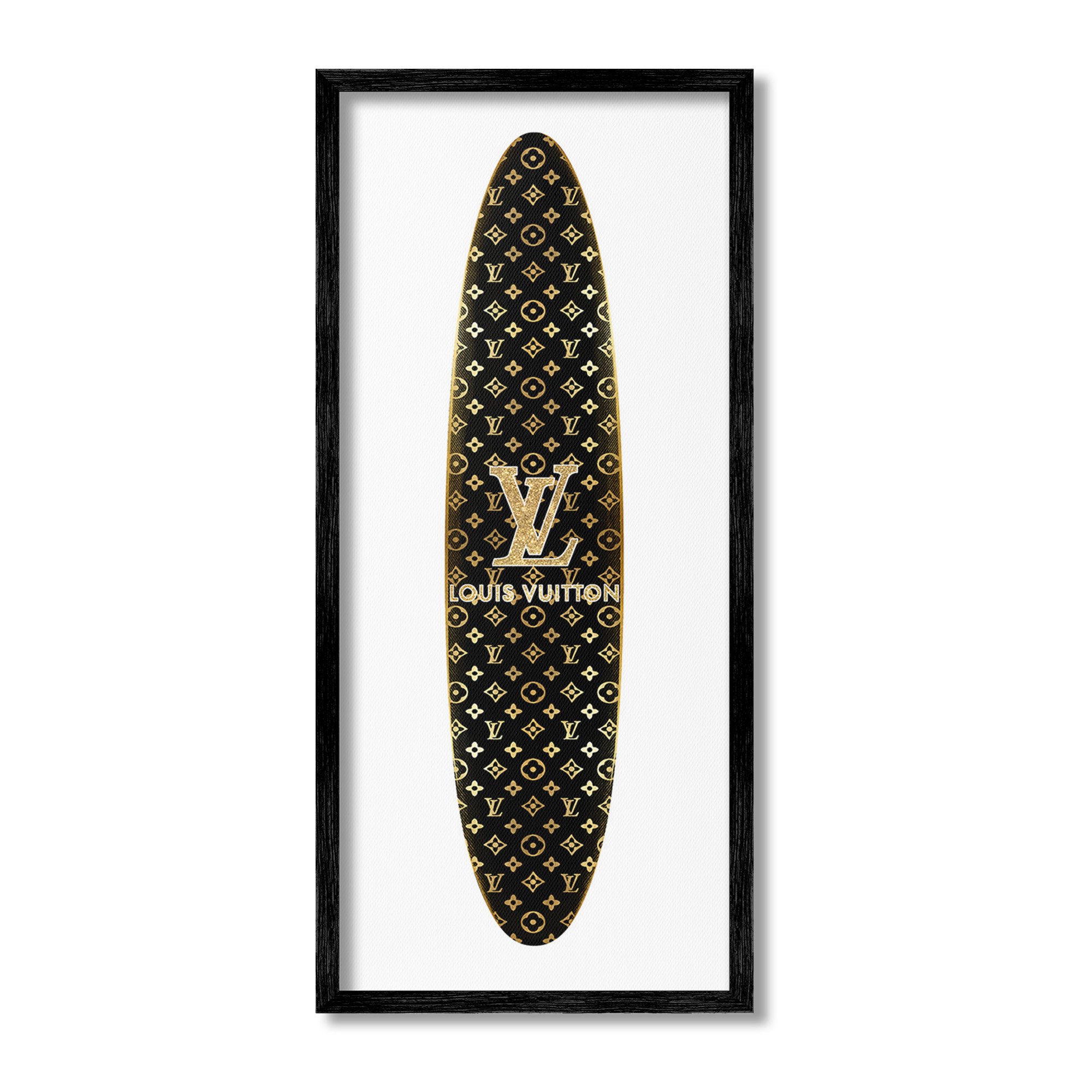 Stupell Industries Designer Brand Surfboard Nature Painting Black Framed Art Print Wall Art, 13 x 30