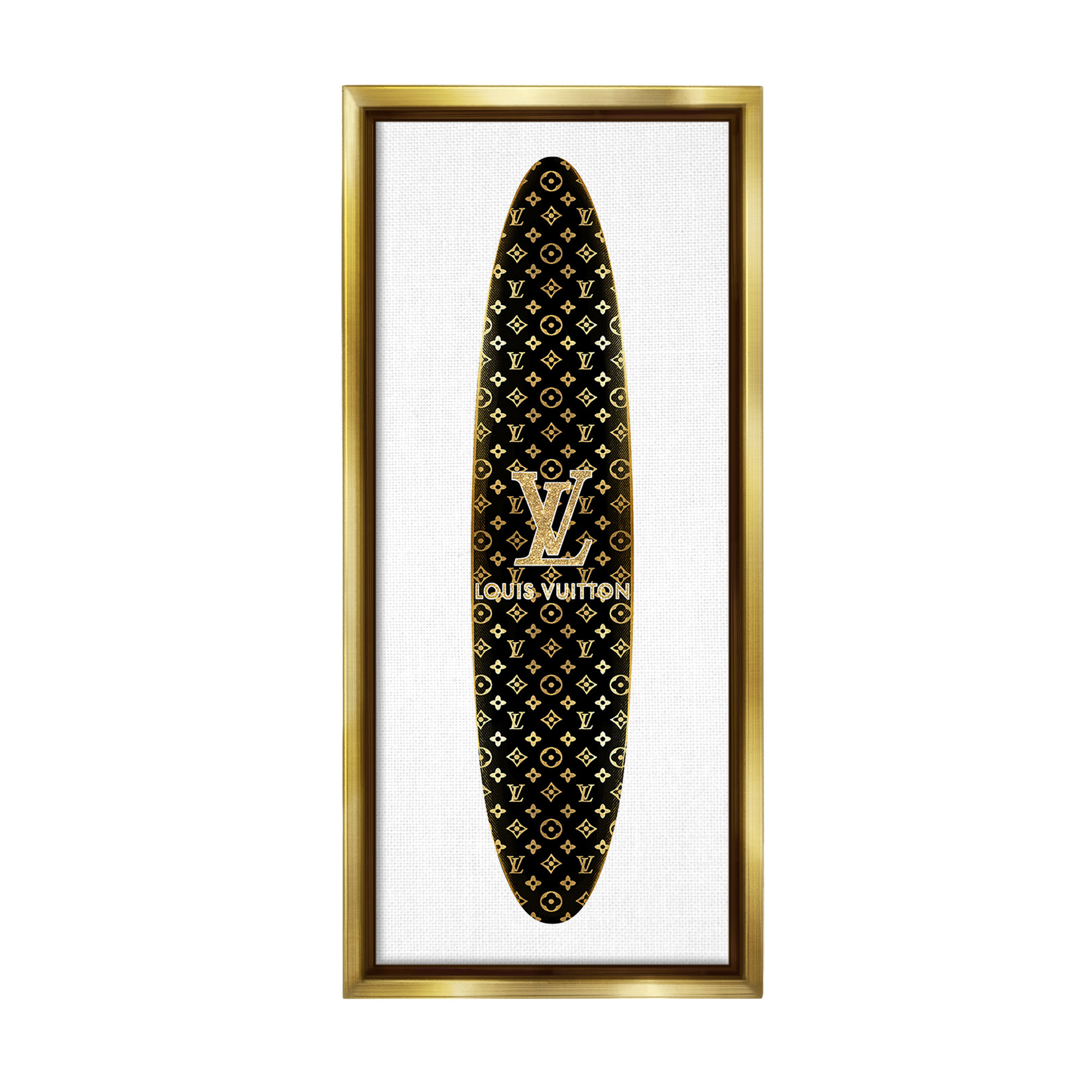 Stupell Industries Designer Brand Surfboard Nature Painting Gold Floater Framed Canvas Art Print Wall Art, 11 x 25