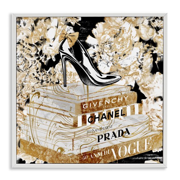 Stupell Industries Designer Fashion Heels & Books Beauty & Fashion Painting White Framed Art Print Wall Art, 24 x 24