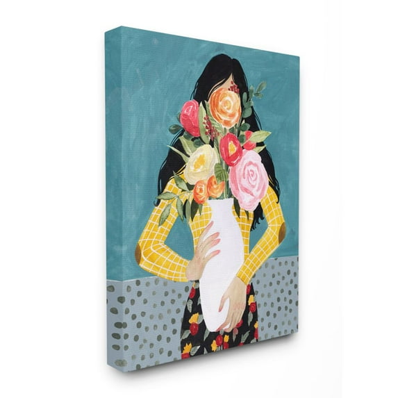 Stupell Industries Designer Flower Vase Fashion Blue Modern Painting Canvas Wall Art by Grace Popp