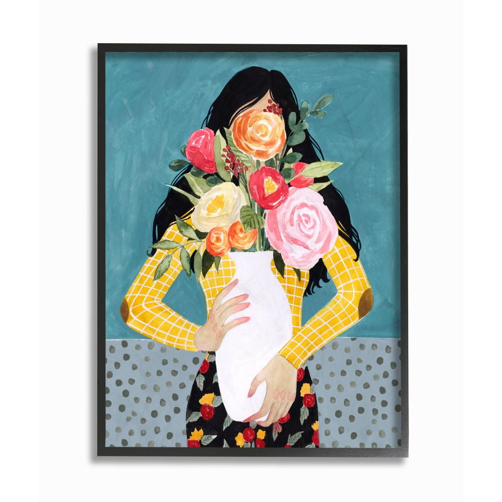 Stupell Industries Designer Flower Vase Fashion Blue Modern Painting Framed Giclee Texturized Art by Grace Popp