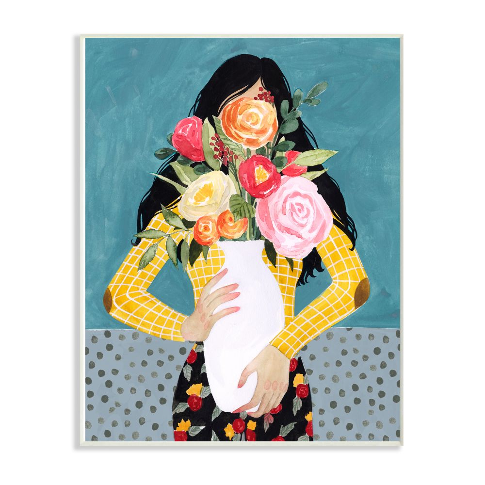 Stupell Industries Designer Flower Vase Fashion Blue Modern Painting Wall Plaque Art by Grace Popp