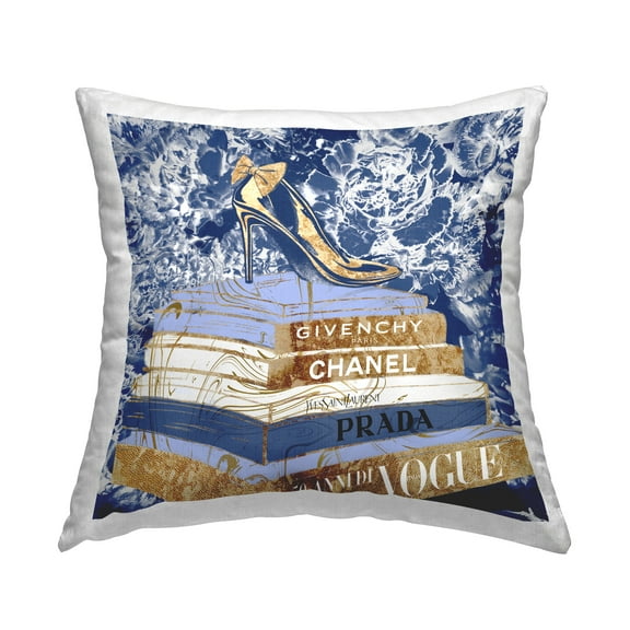 Stupell Industries Designer Glitz Heel on Books Fashion Glam Blue,18 x 7 x 18 Decorative Pillows