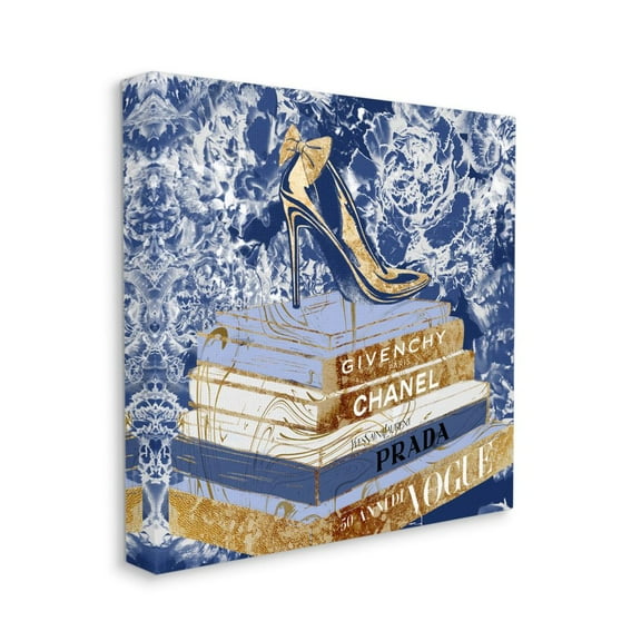 Stupell Industries Designer Glitz Heel on Books Fashion Glam Blue Canvas Wall Art Design by Ziwei Li, 30" x 30"