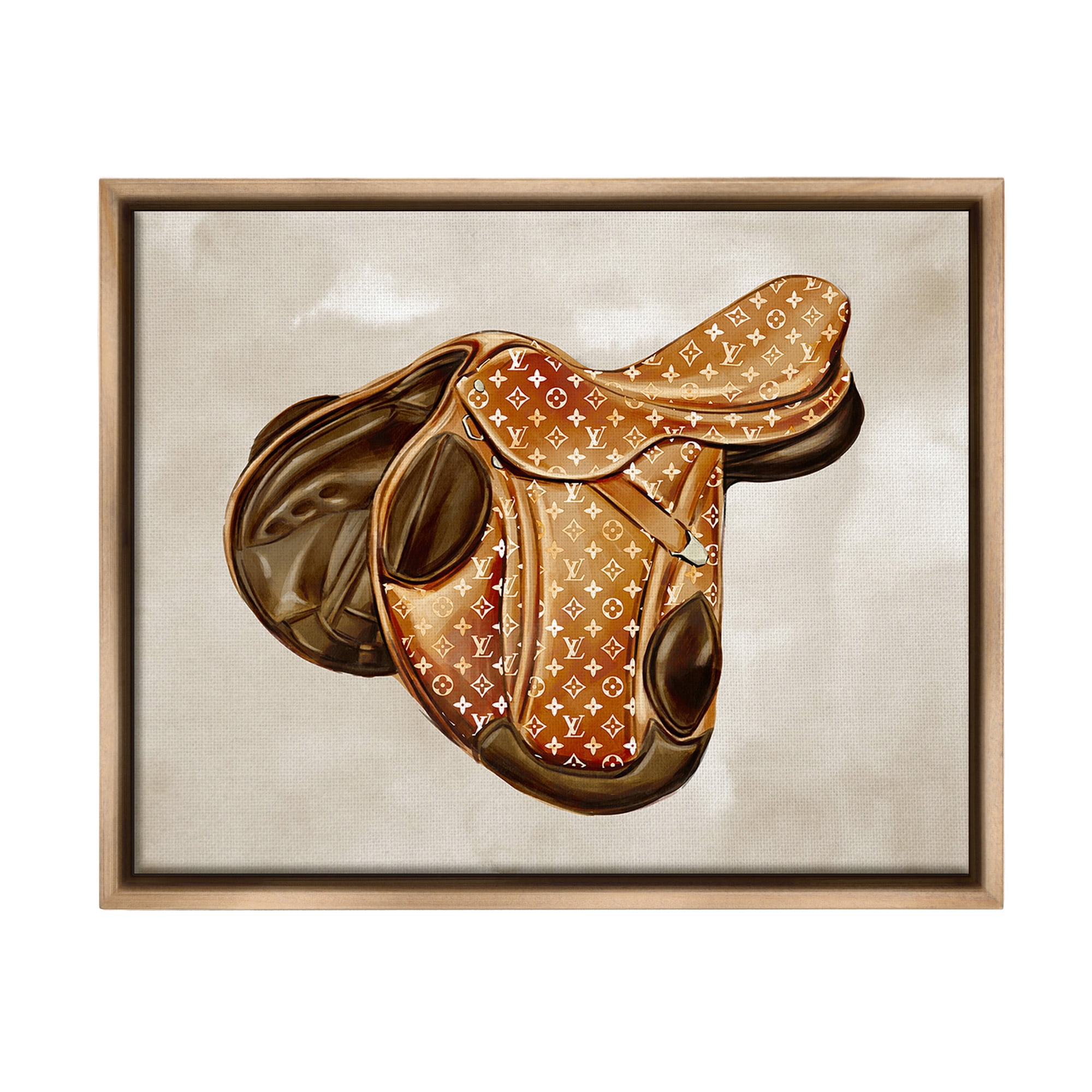 Stupell Industries Designer Horseback Saddle Beauty & Fashion Painting Brown Floater Framed Canvas Art Print Wall Art, 31 x 25