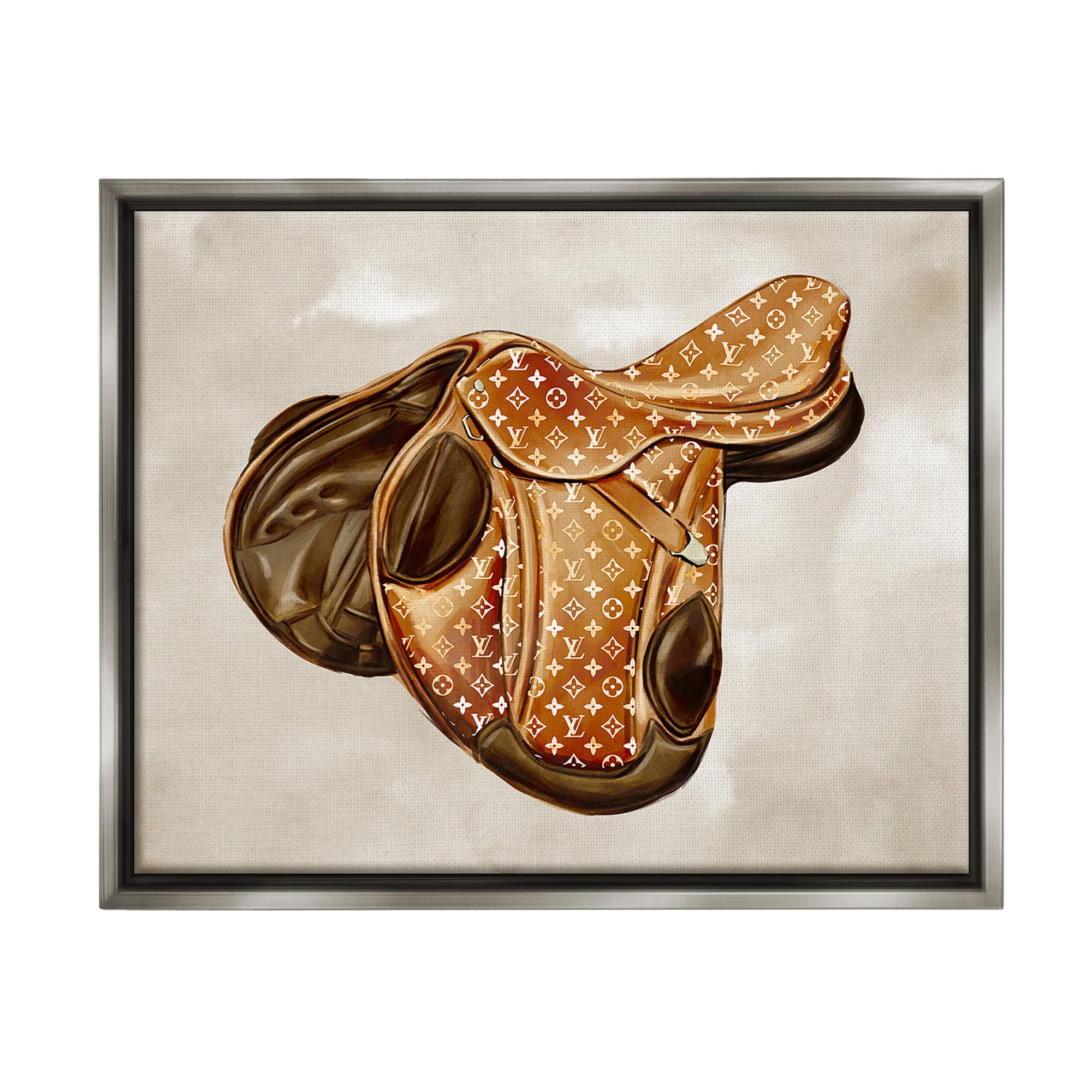 Stupell Industries Designer Horseback Saddle Beauty & Fashion Painting Gray Floater Framed Canvas Art Print Wall Art, 31 x 25