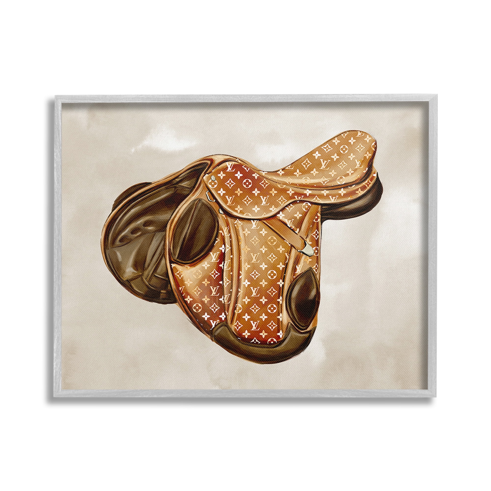 Stupell Industries Designer Horseback Saddle Beauty & Fashion Painting Gray Framed Art Print Wall Art, 20 x 16