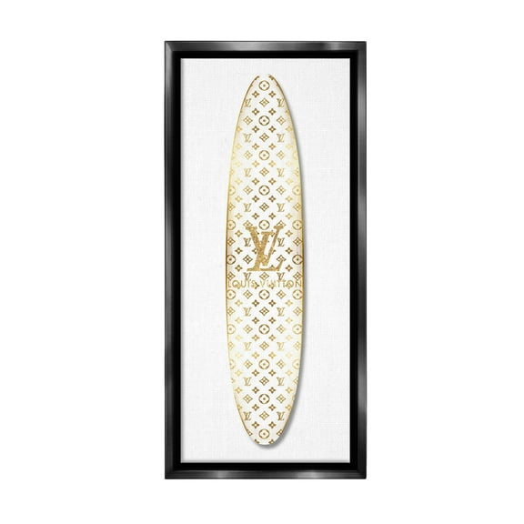 Stupell Industries Designer Patterned Surfboard Nature Painting Black Floater Framed Canvas Art Print Wall Art, 11 x 25