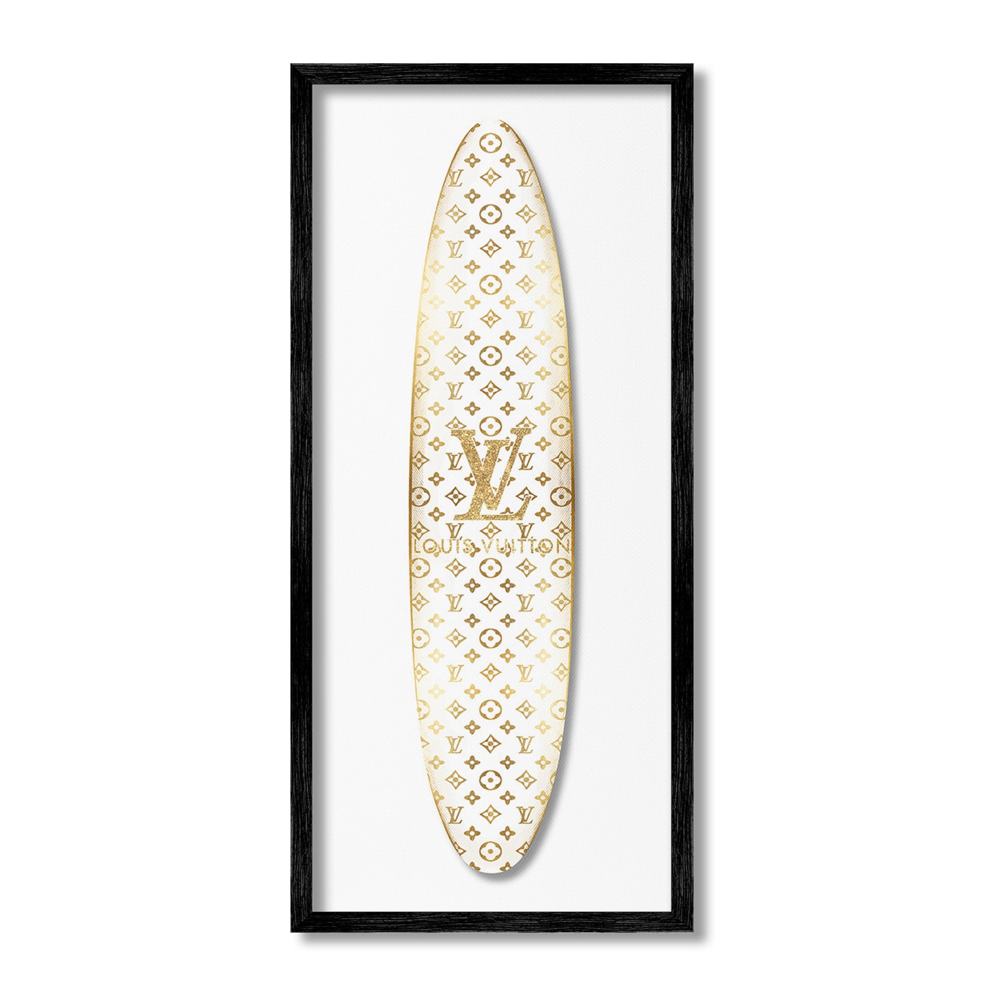 Stupell Industries Designer Patterned Surfboard Nature Painting Black Framed Art Print Wall Art, 10 x 24