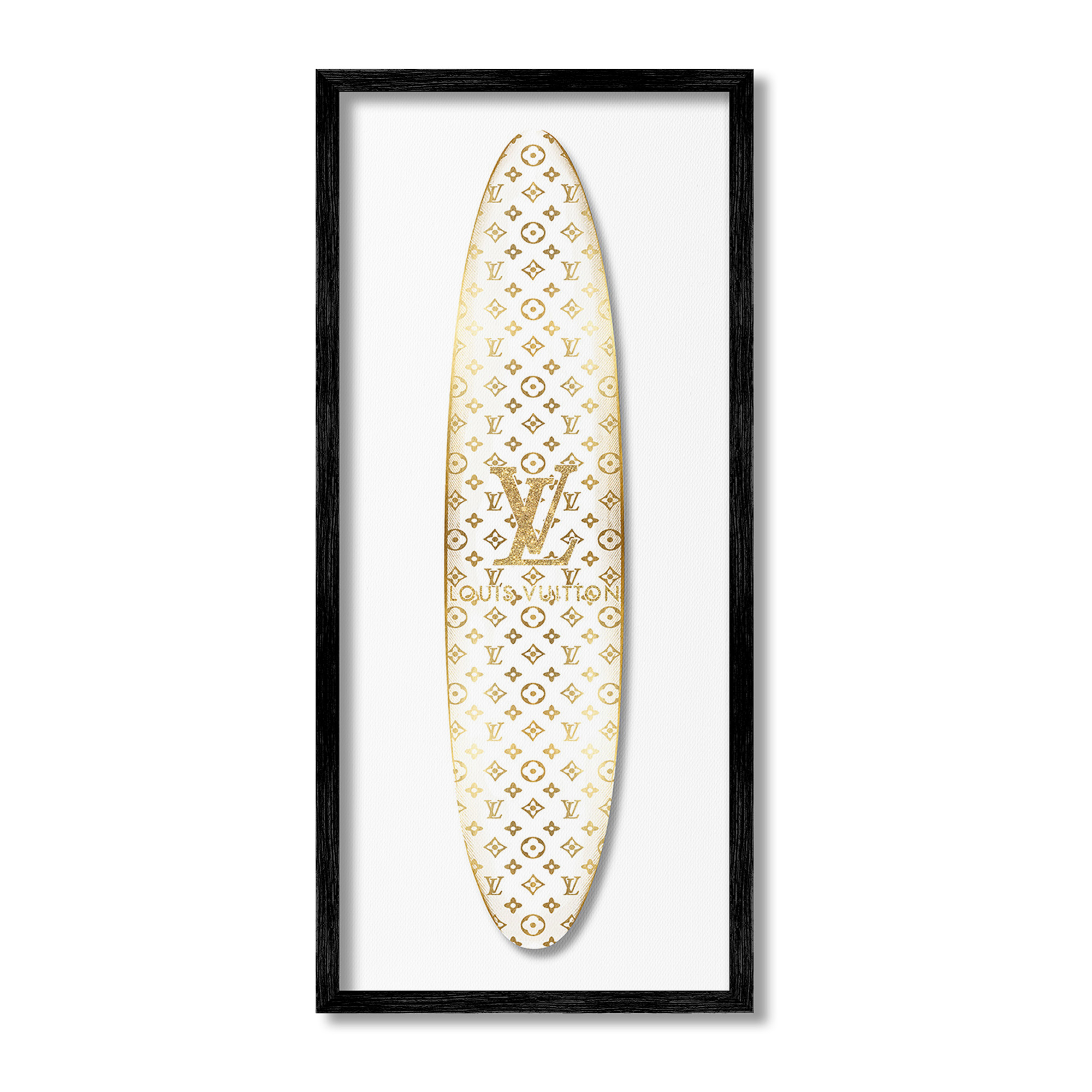 Stupell Industries Designer Patterned Surfboard Nature Painting Black Framed Art Print Wall Art, 13 x 30