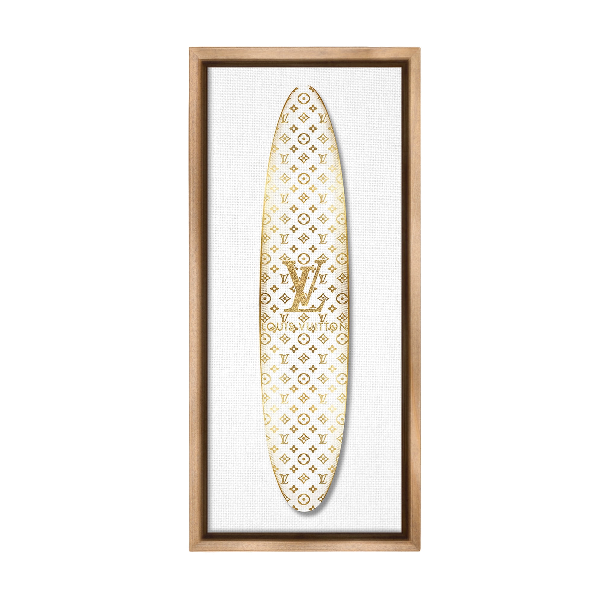 Stupell Industries Designer Patterned Surfboard Nature Painting Brown Floater Framed Canvas Art Print Wall Art, 11 x 25