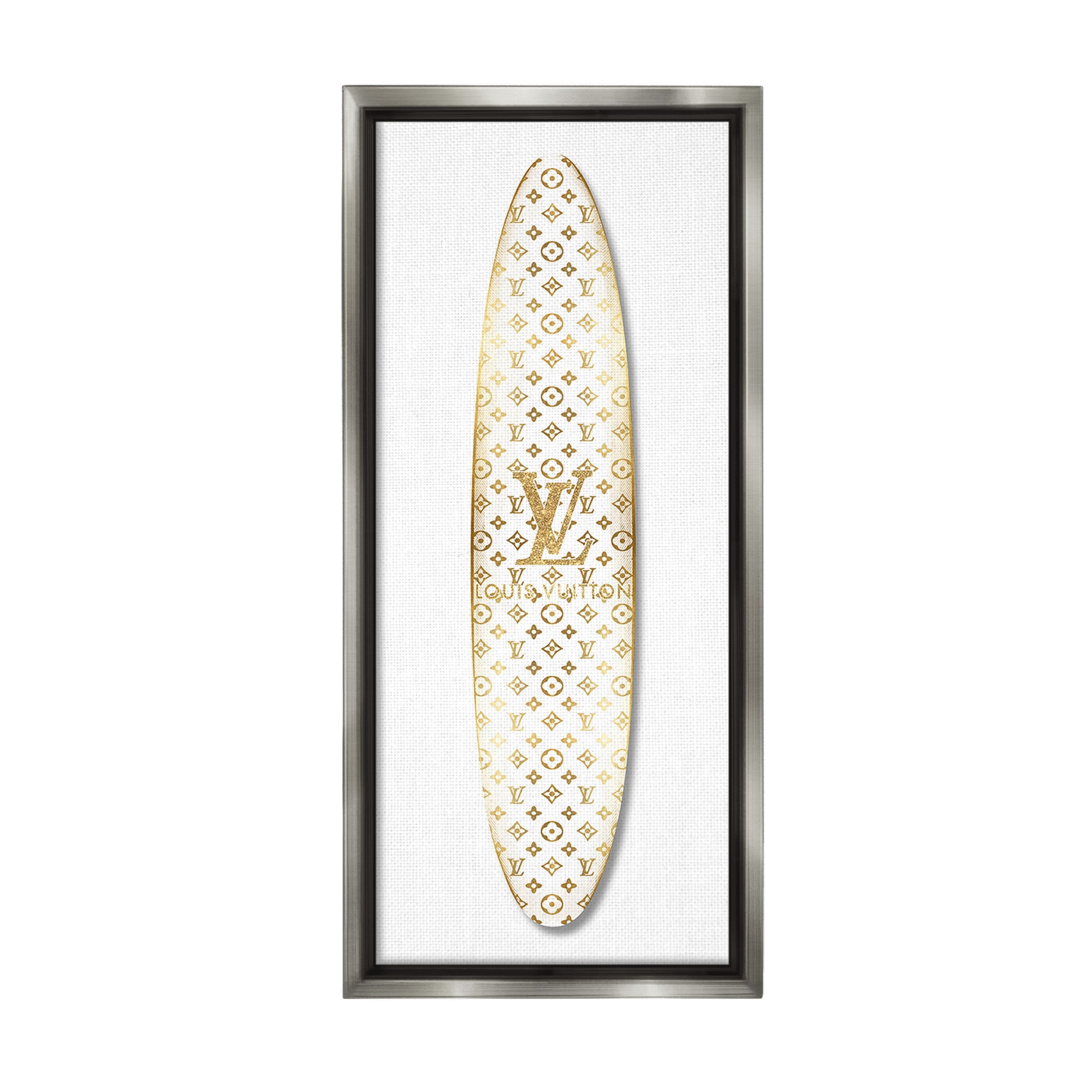 Stupell Industries Designer Patterned Surfboard Nature Painting Gray Floater Framed Canvas Art Print Wall Art, 14 x 31