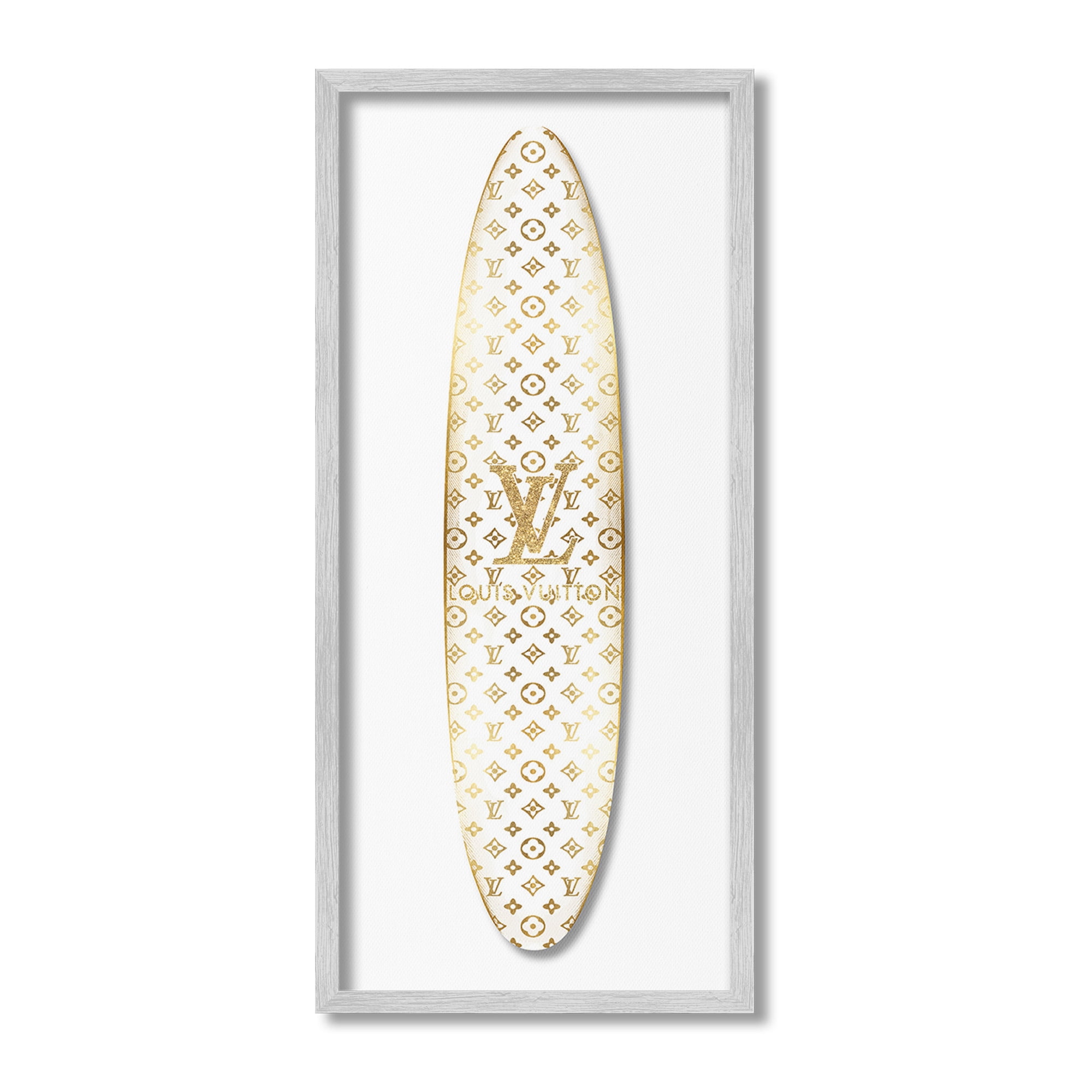 Stupell Industries Designer Patterned Surfboard Nature Painting Gray Framed Art Print Wall Art, 13 x 30