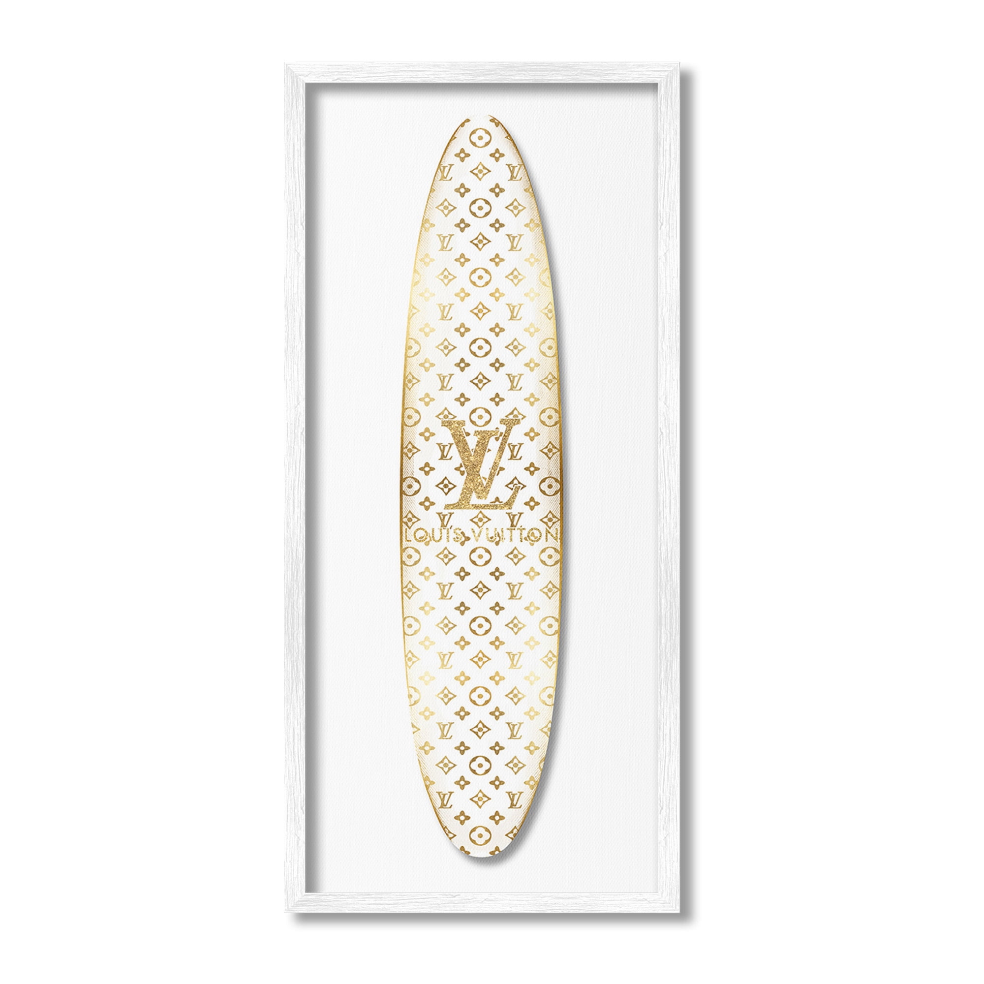 Stupell Industries Designer Patterned Surfboard Nature Painting White Framed Art Print Wall Art, 10 x 24