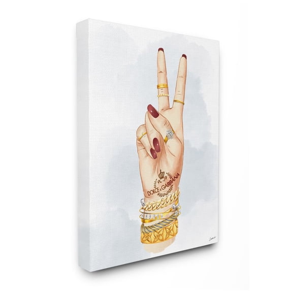 Stupell Industries Designer Peace Hand Sign with Golden Accessories Designed by Ziwei Li