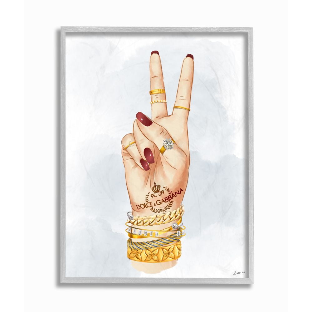 Stupell Industries Designer Peace Hand Sign with Golden Accessories Designed by Ziwei Li