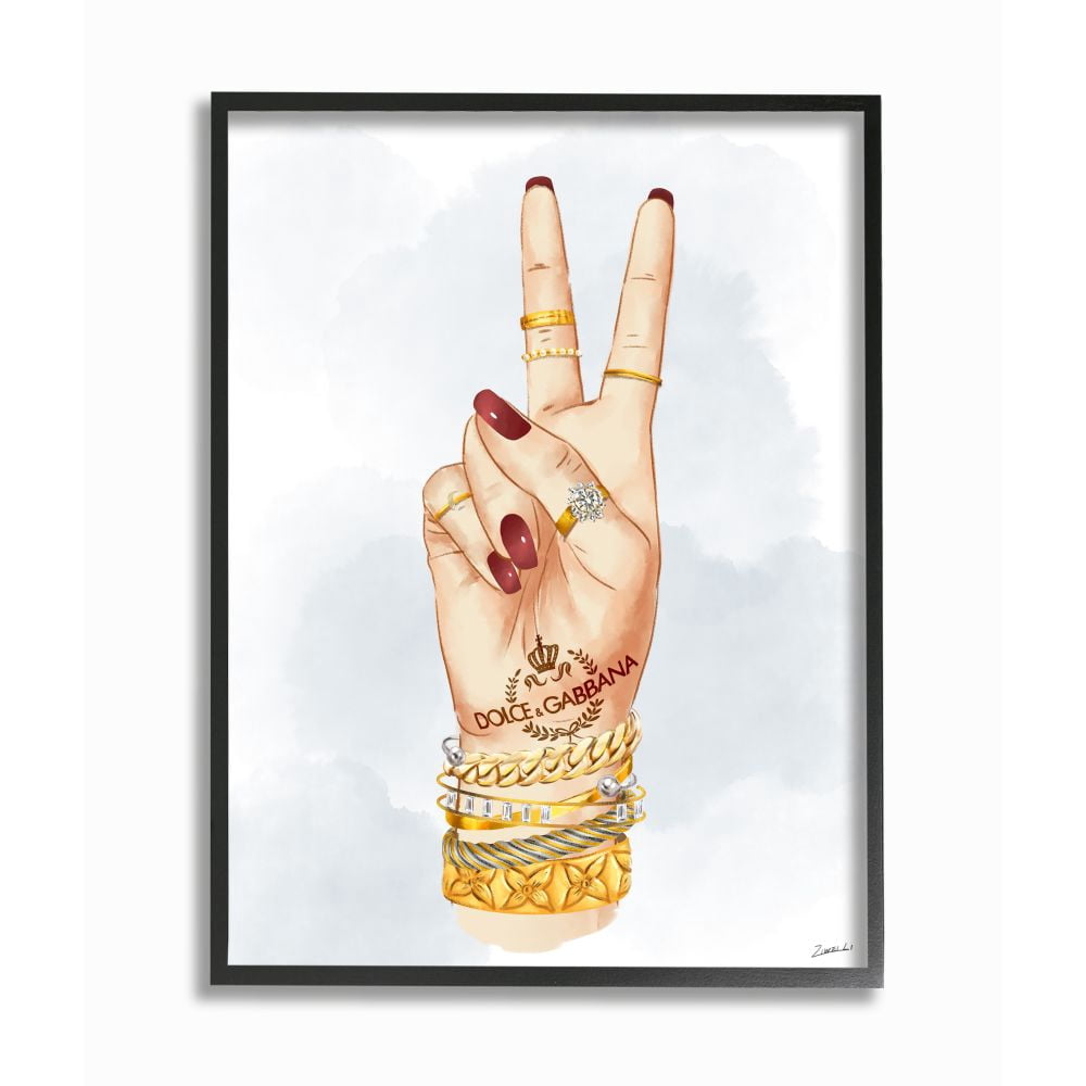 Stupell Industries Designer Peace Hand Sign with Golden Accessories Designed by Ziwei Li